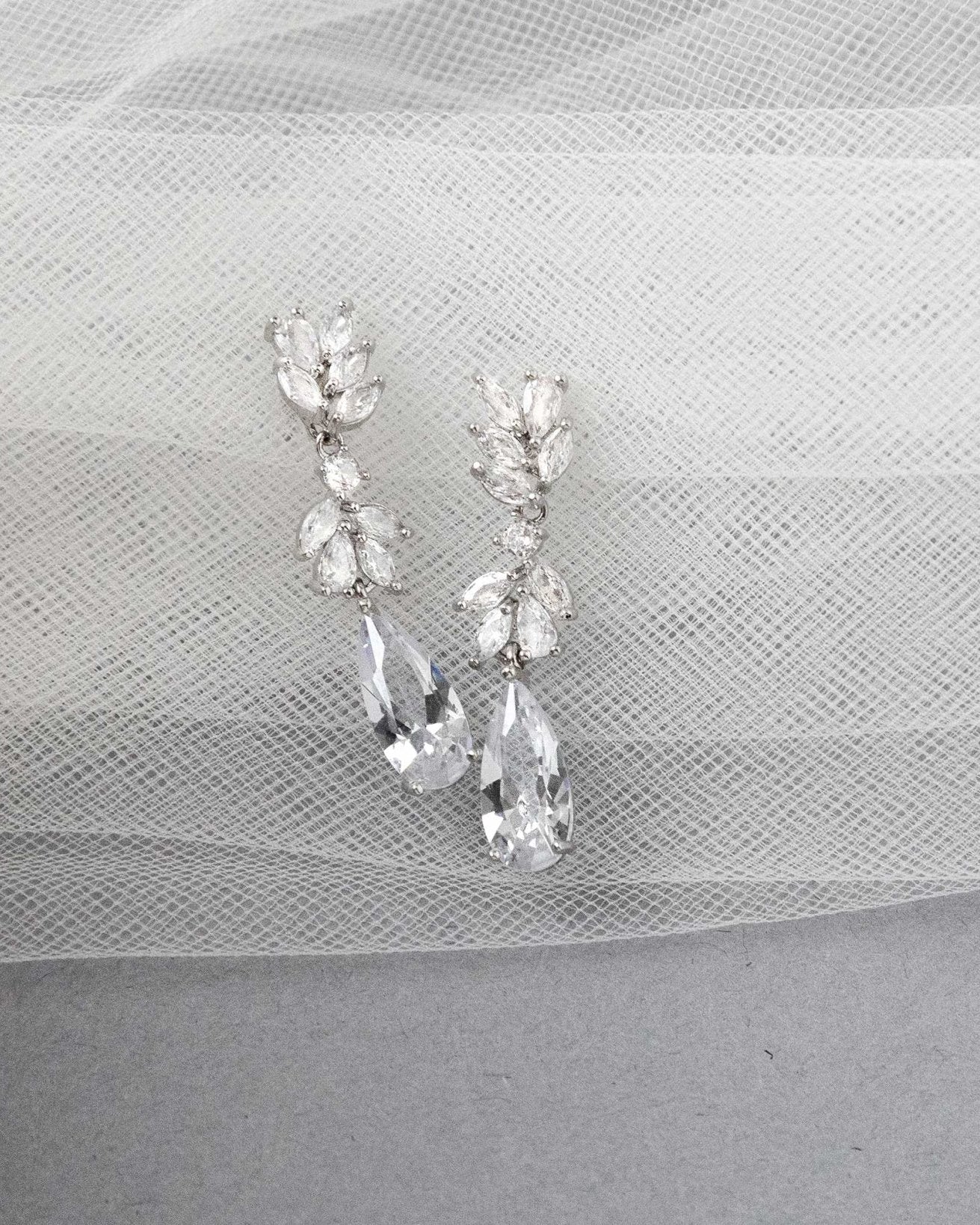CZ Elongated Drop Wedding Earrings - Earrings - Cassandra Lynne