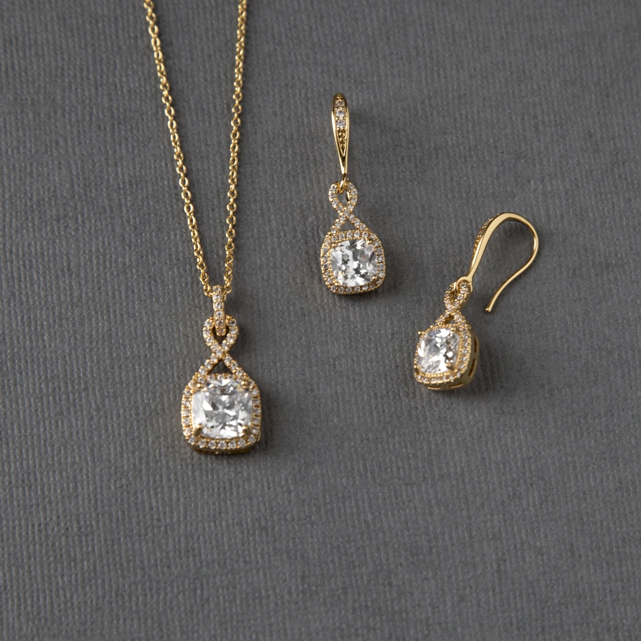 CZ Figure Eight Princess Cut Necklace Set - Necklace Set - Cassandra Lynne