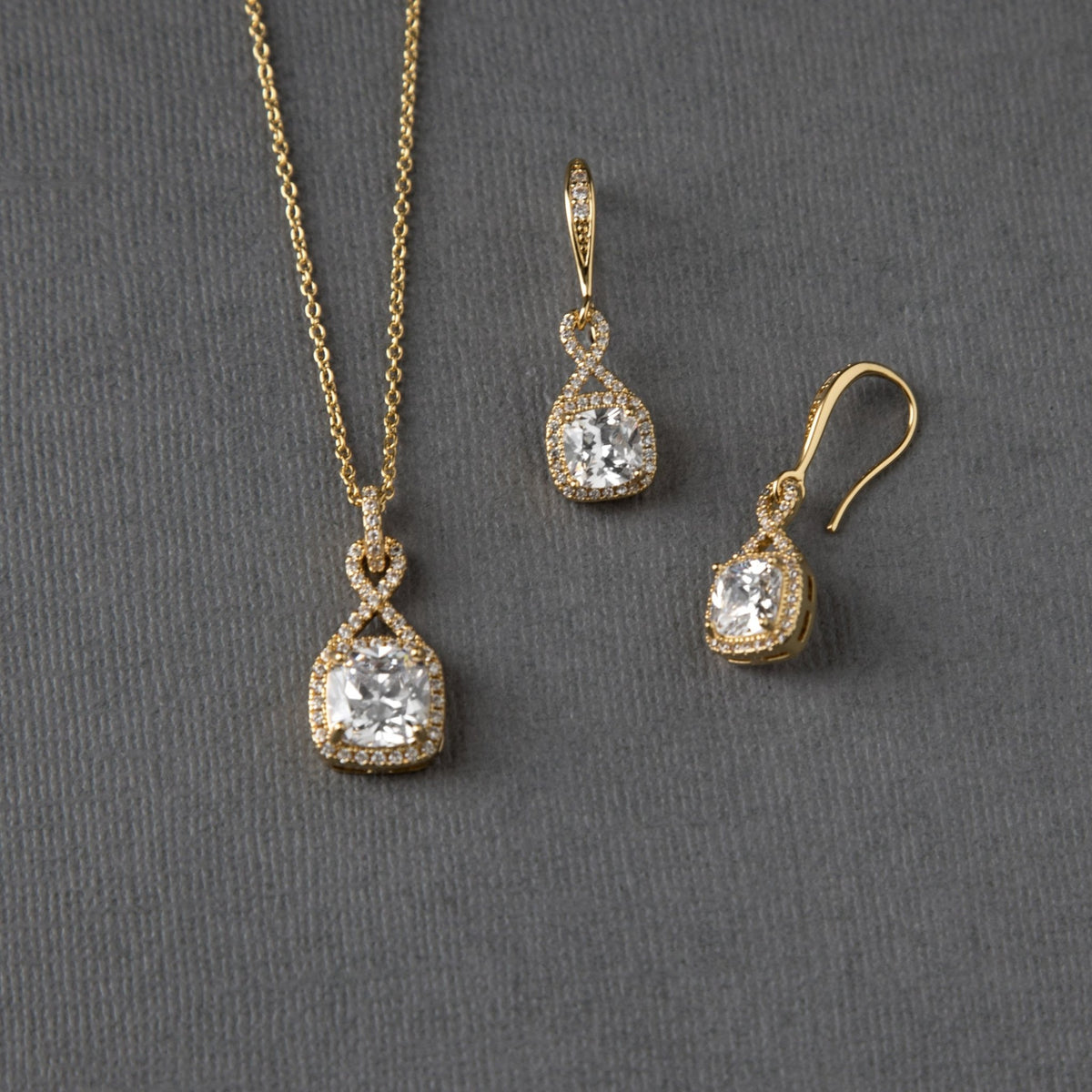 CZ Figure Eight Princess Cut Necklace Set - Necklace Set - Cassandra Lynne