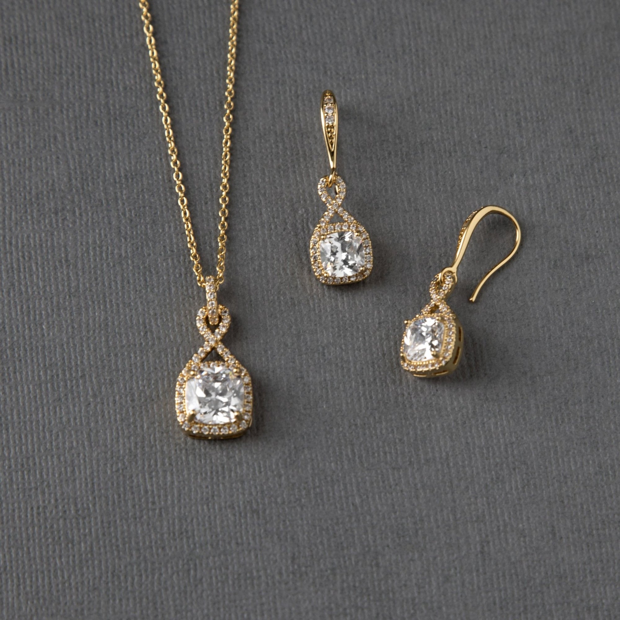 CZ Figure Eight Princess Cut Necklace Set - Necklace Set - Cassandra Lynne