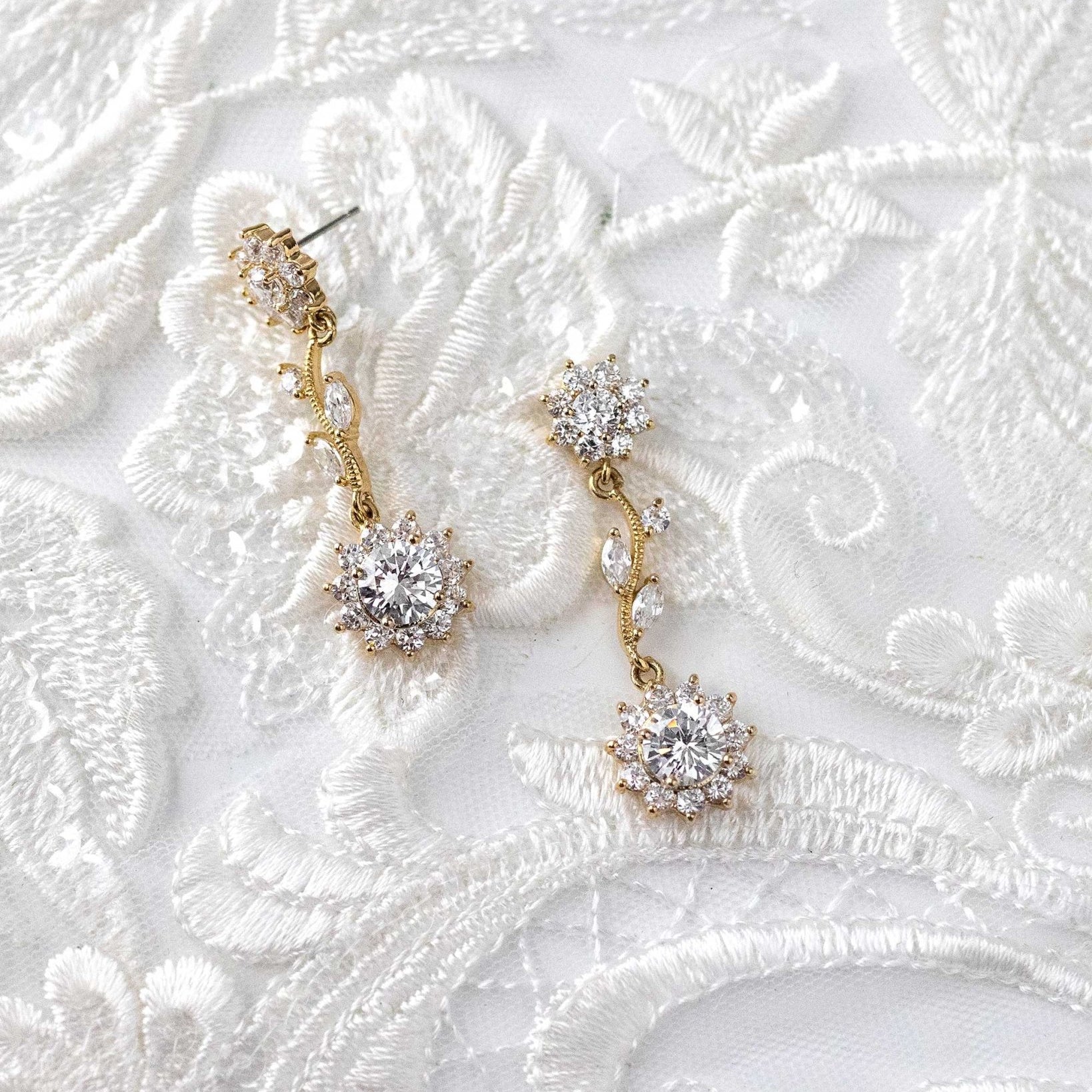 CZ Flower Dangle Earrings - Earrings - Cassandra Lynne