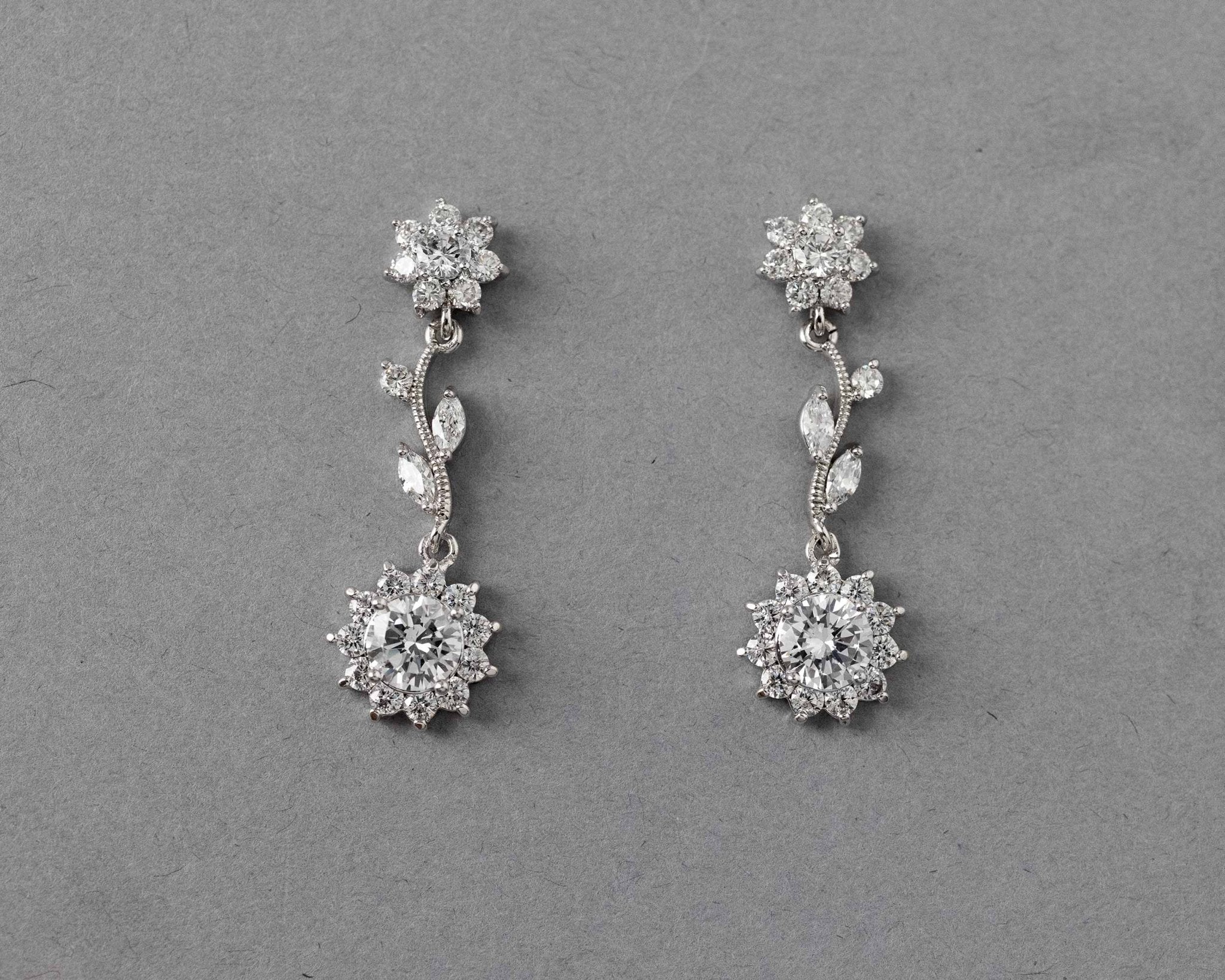 CZ Flower Dangle Earrings - Earrings - Cassandra Lynne