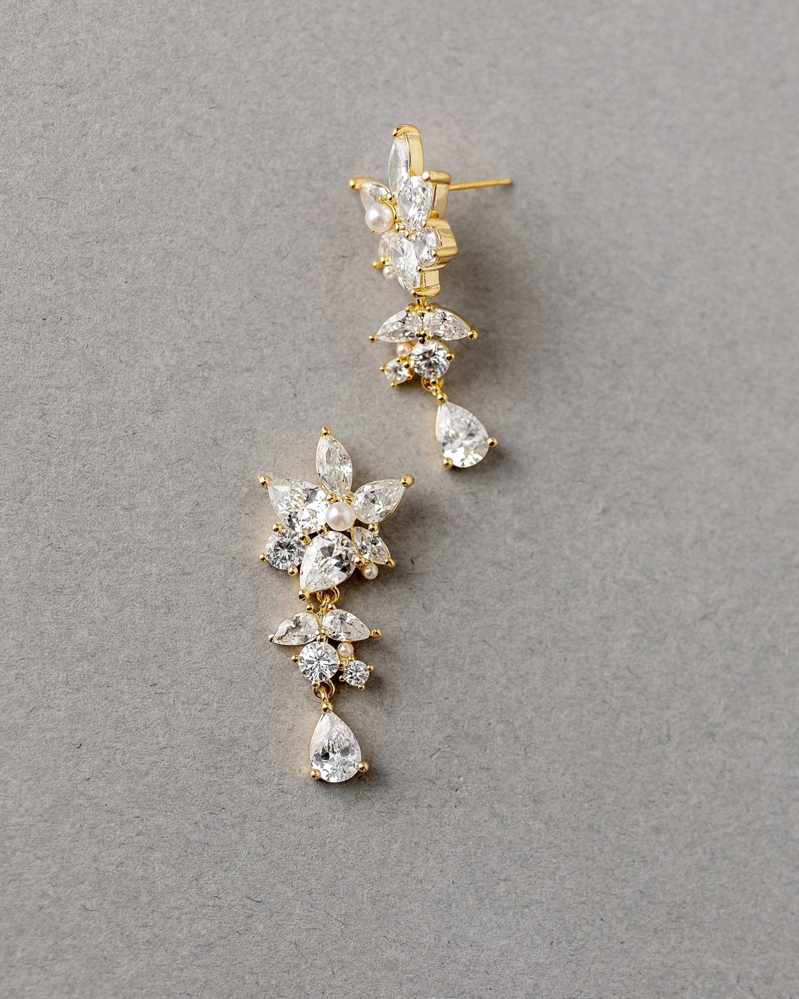 CZ Flower Earrings with Tiny Pearl Center - Earrings - Cassandra Lynne