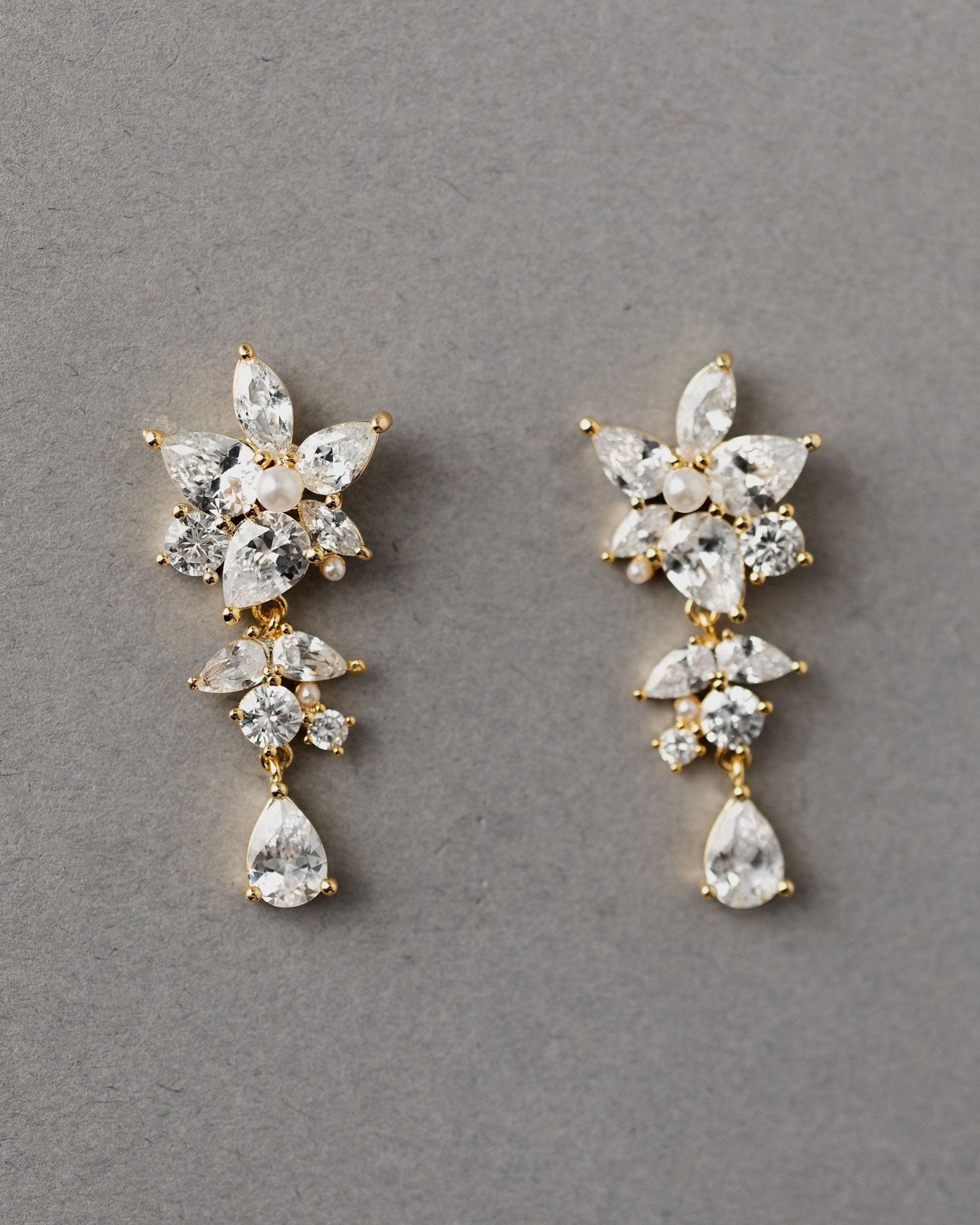 CZ Flower Earrings with Tiny Pearl Center - Earrings - Cassandra Lynne