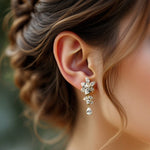 CZ Flower Earrings with Tiny Pearl Center - Earrings - Cassandra Lynne
