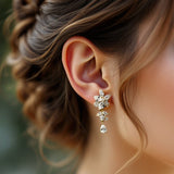 CZ Flower Earrings with Tiny Pearl Center - Earrings - Cassandra Lynne