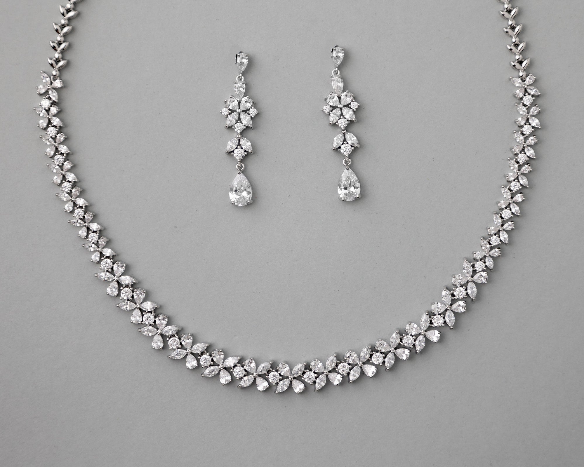 Cubic Zirconia Wedding Necklace Floral Set - Cassandra Lynne