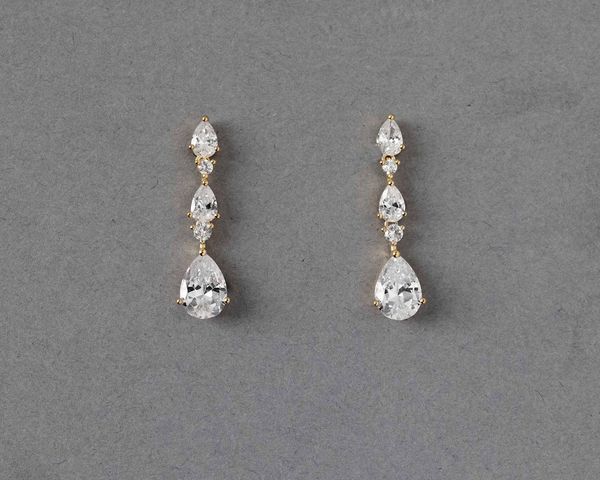 Elegant Stacked Pears Bridal CZ Earrings Gold - Cassandra Lynne