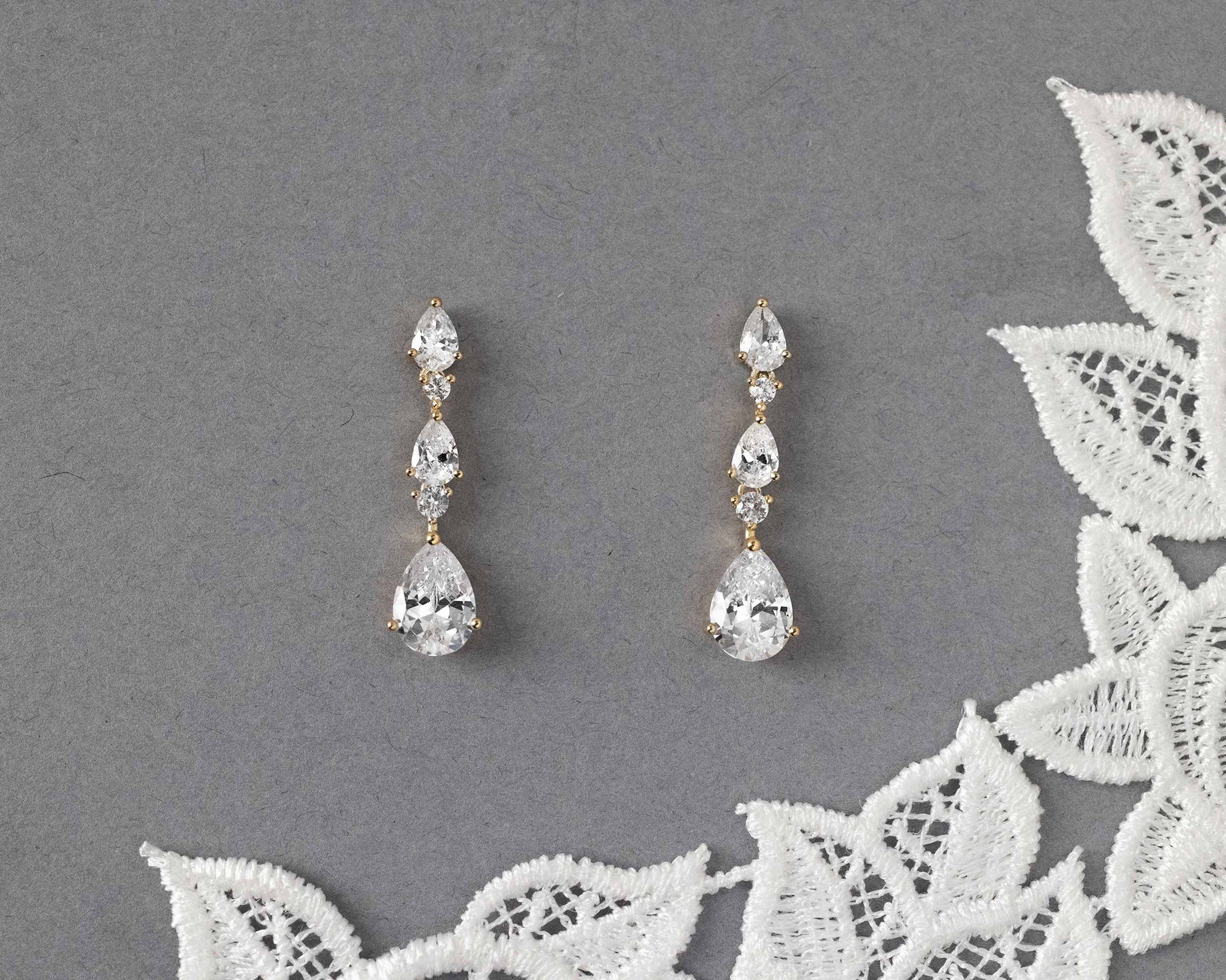 Elegant Stacked Pears Bridal CZ Earrings - Cassandra Lynne Gold