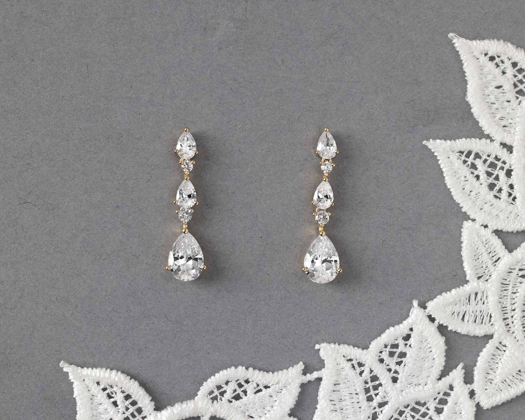 Elegant Stacked Pears Bridal CZ Earrings - Cassandra Lynne Gold