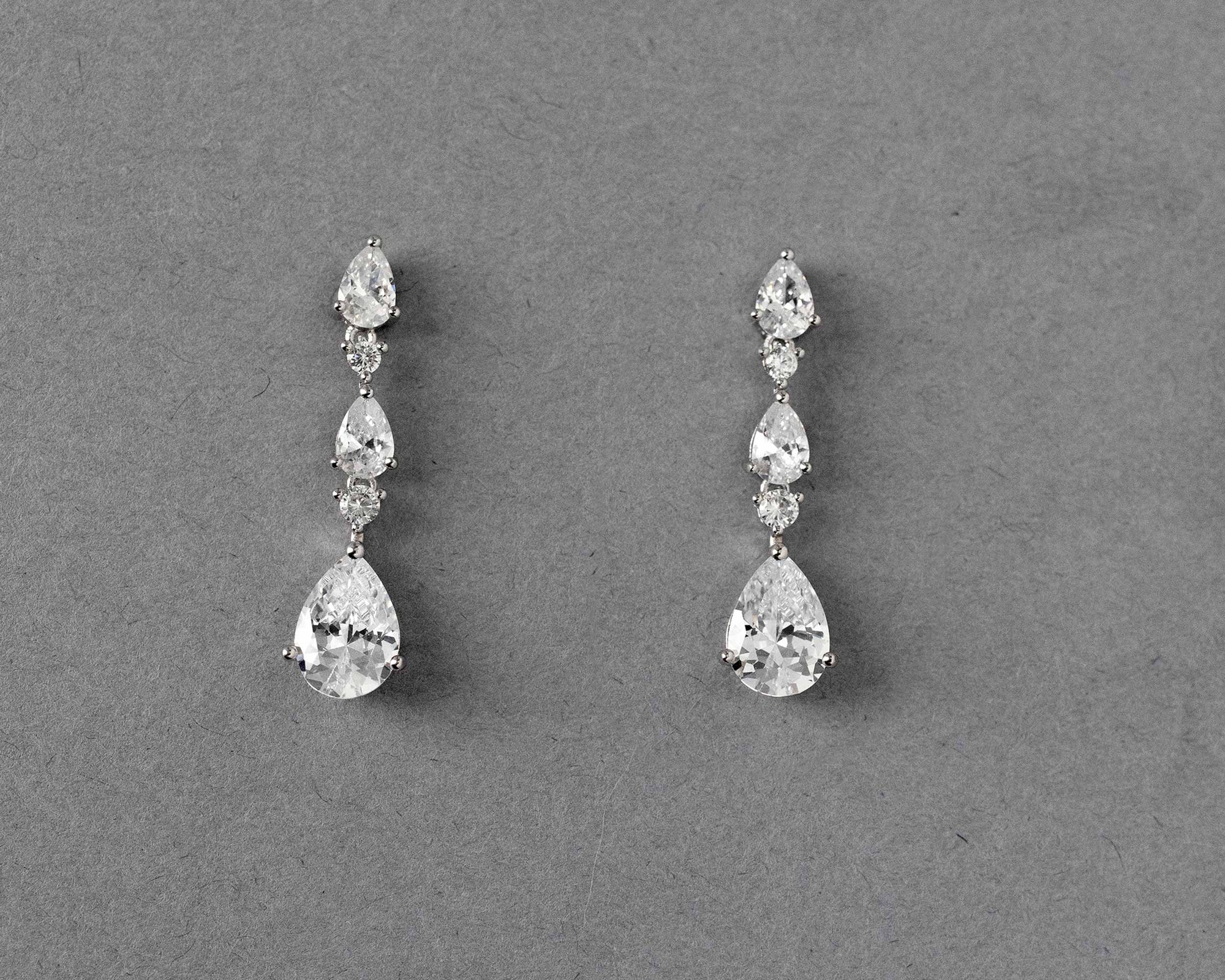 Elegant Stacked Pears Bridal CZ Earrings Silver - Cassandra Lynne