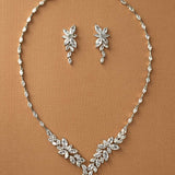 Intricate CZ Leaf Bridal Necklace Set - Necklace Set - Cassandra Lynne