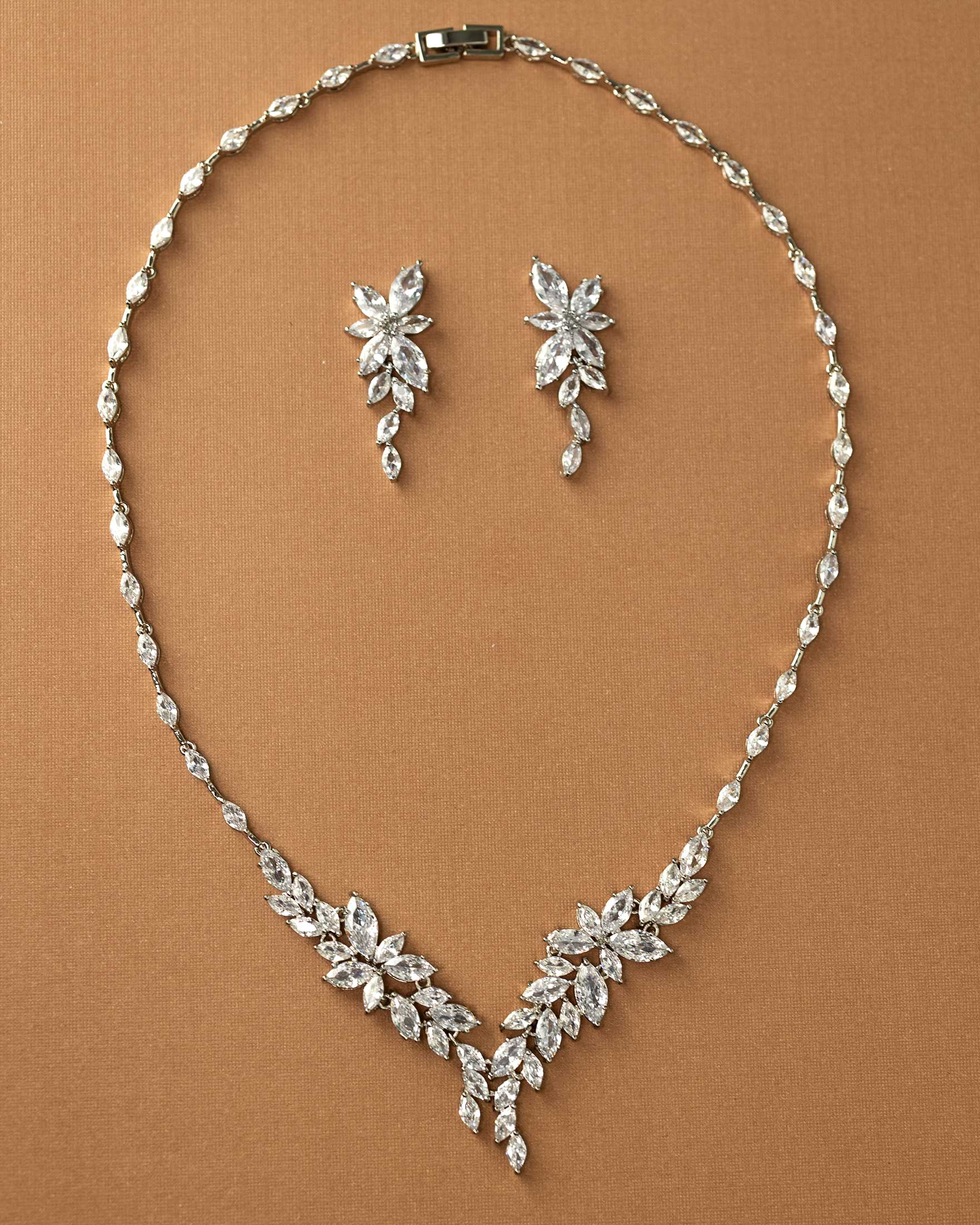 Intricate CZ Leaf Bridal Necklace Set - Necklace Set - Cassandra Lynne