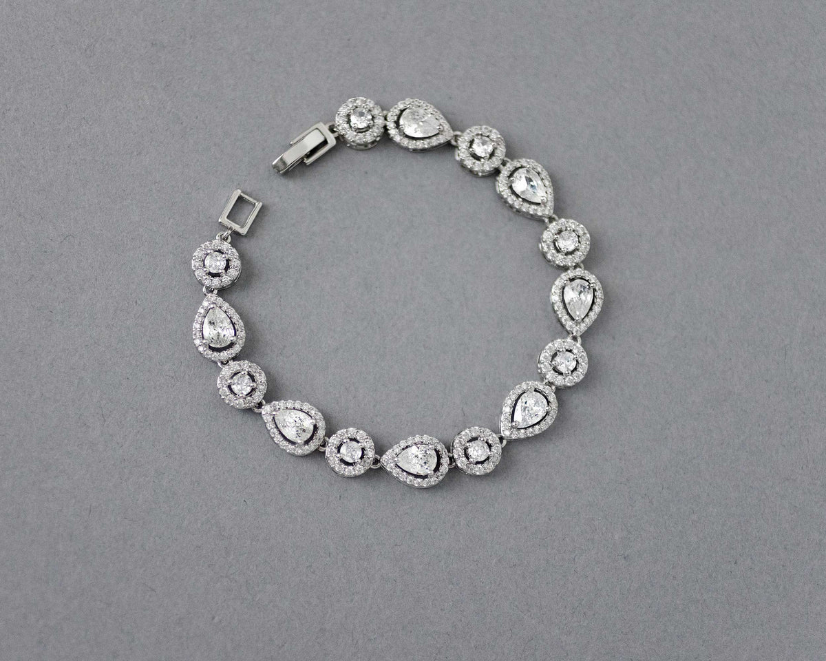 CZ Bridal Bracelet with Round and Pear Stones - Cassandra Lynne