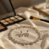 CZ Linked Flowers and Leaves Wedding Necklace - Necklace Set - Cassandra Lynne