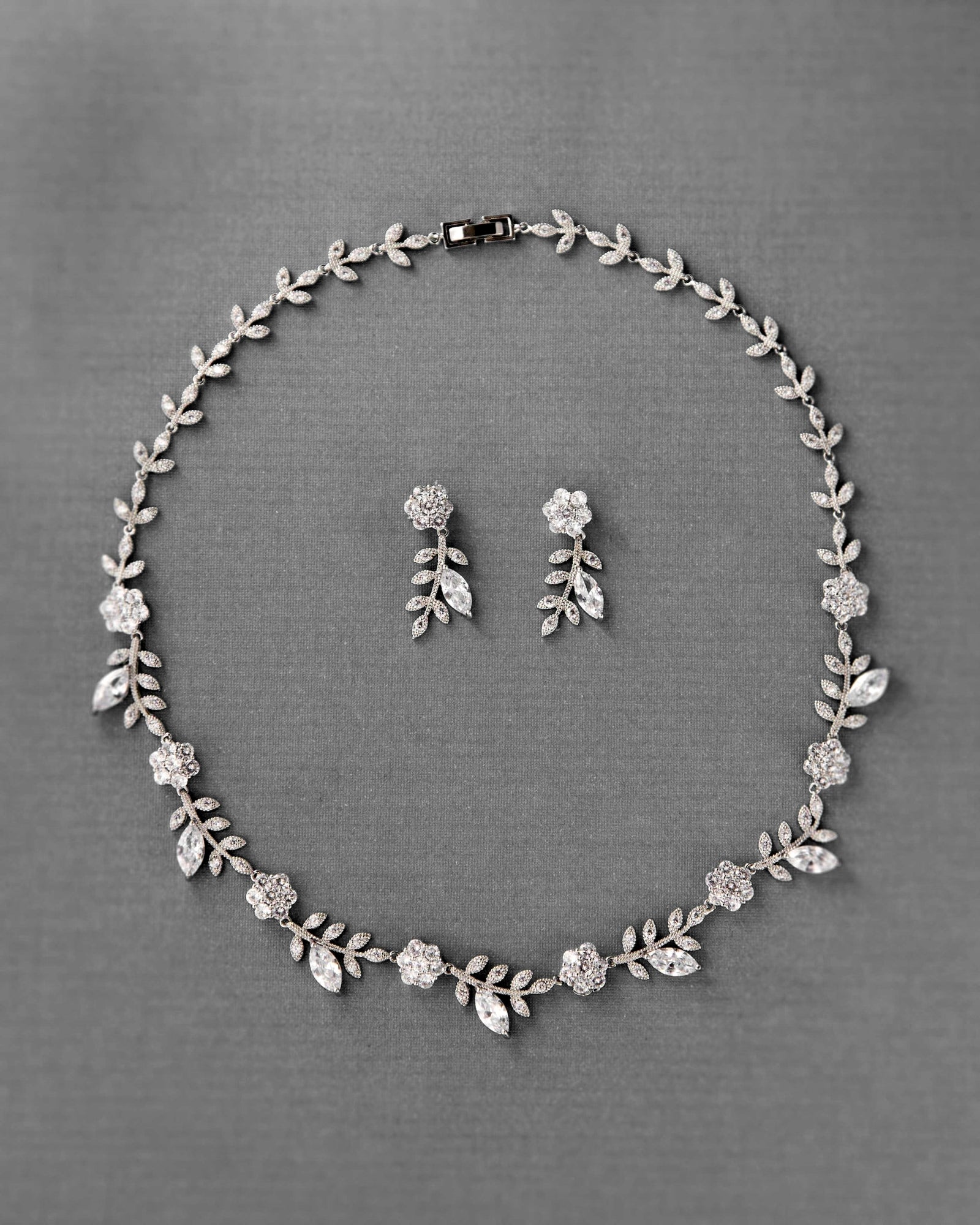 CZ Linked Flowers and Leaves Wedding Necklace - Cassandra Lynne