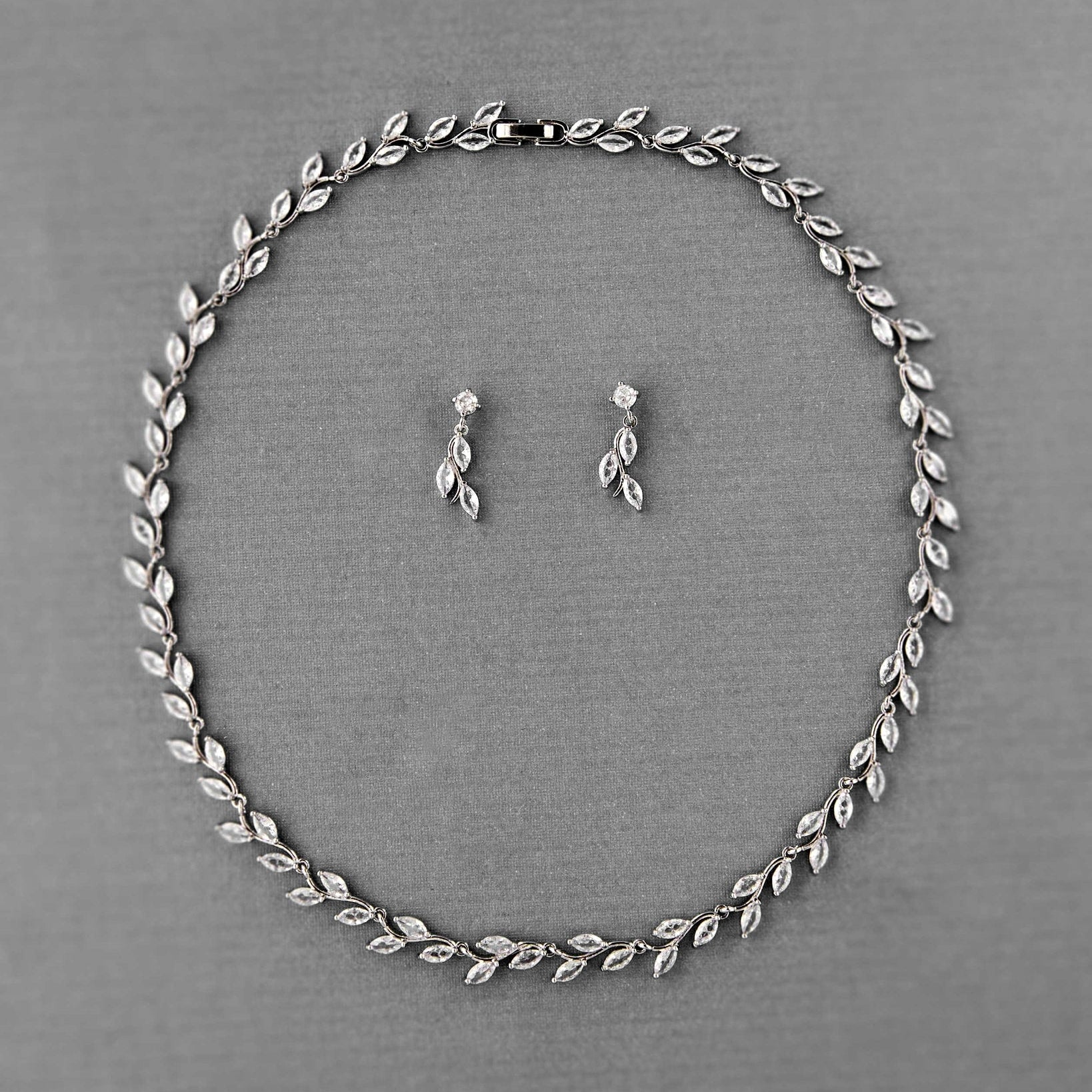 CZ Minimalist Vine Bridal Necklace Set - Necklace Set - Cassandra Lynne