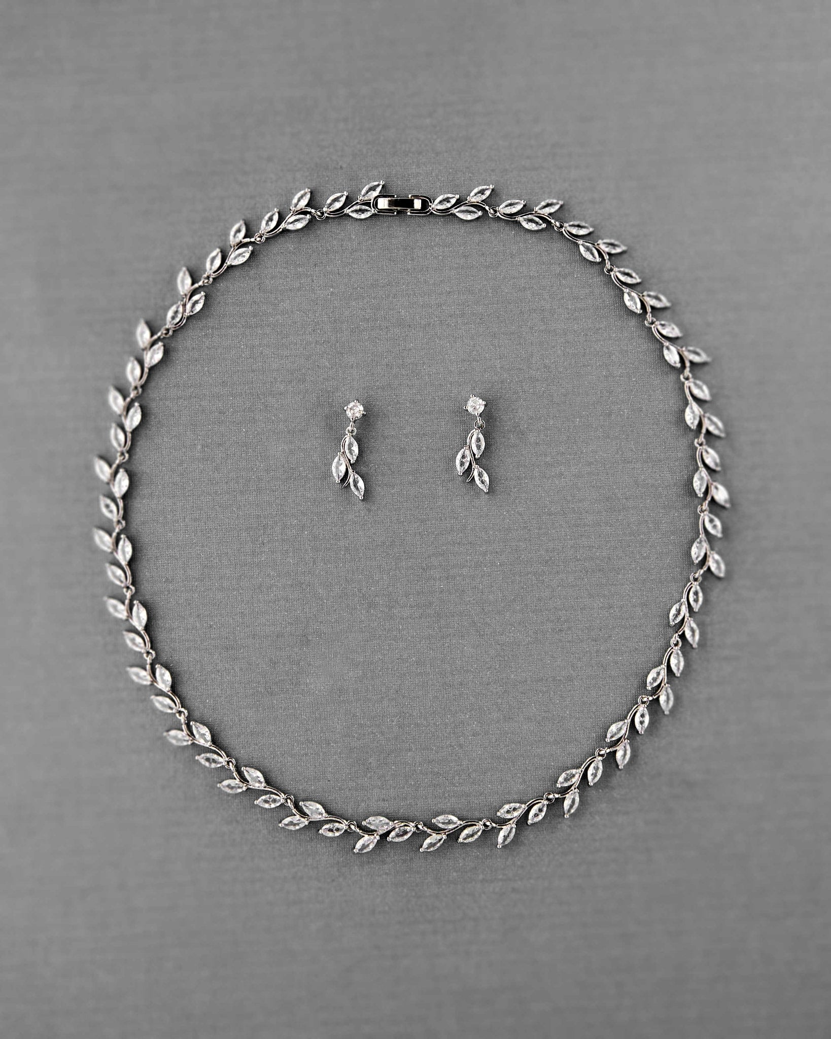 CZ Minimalist Vine Bridal Necklace Set - Necklace Set - Cassandra Lynne