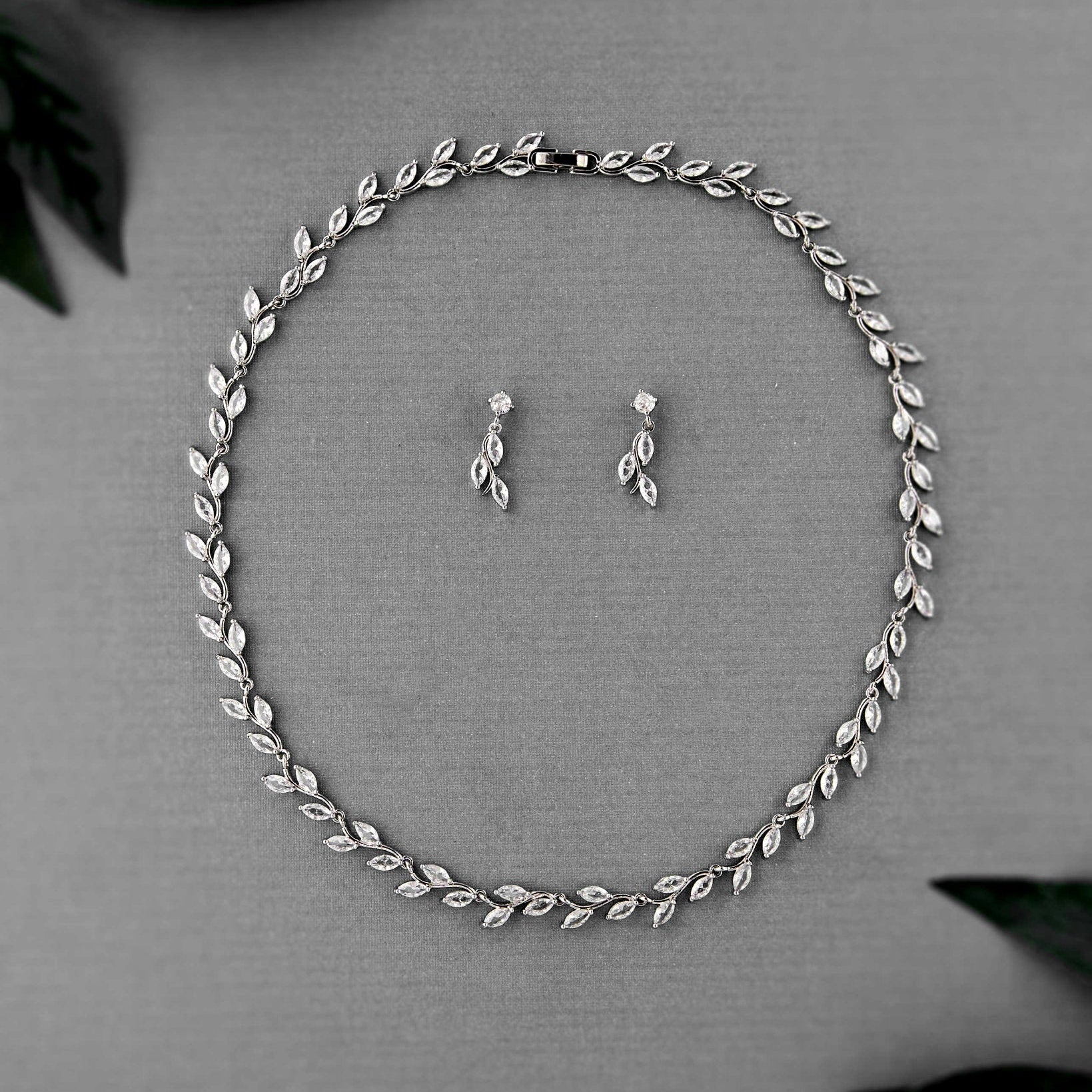 CZ Minimalist Vine Bridal Necklace Set - Necklace Set - Cassandra Lynne