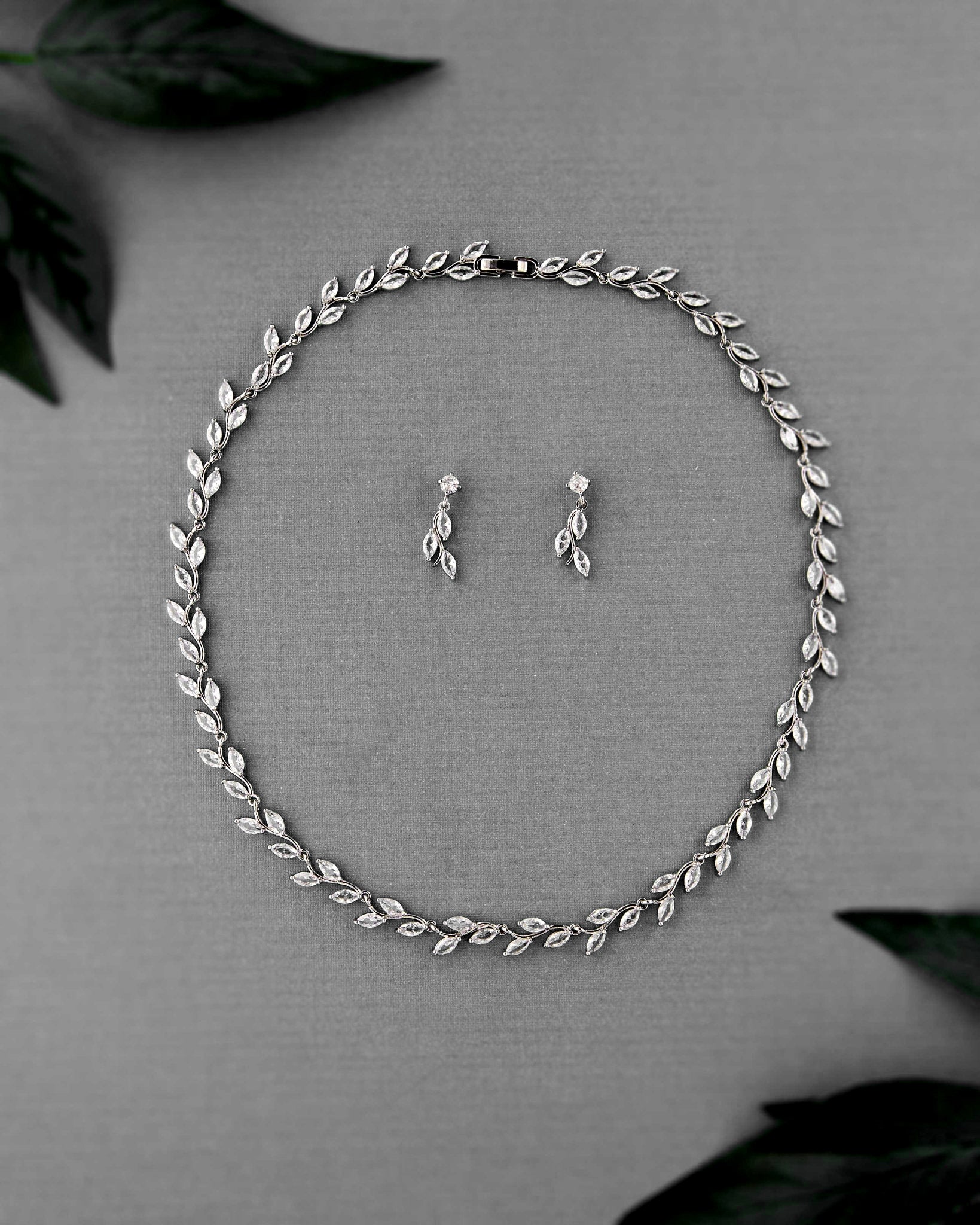 CZ Minimalist Vine Bridal Necklace Set - Necklace Set - Cassandra Lynne