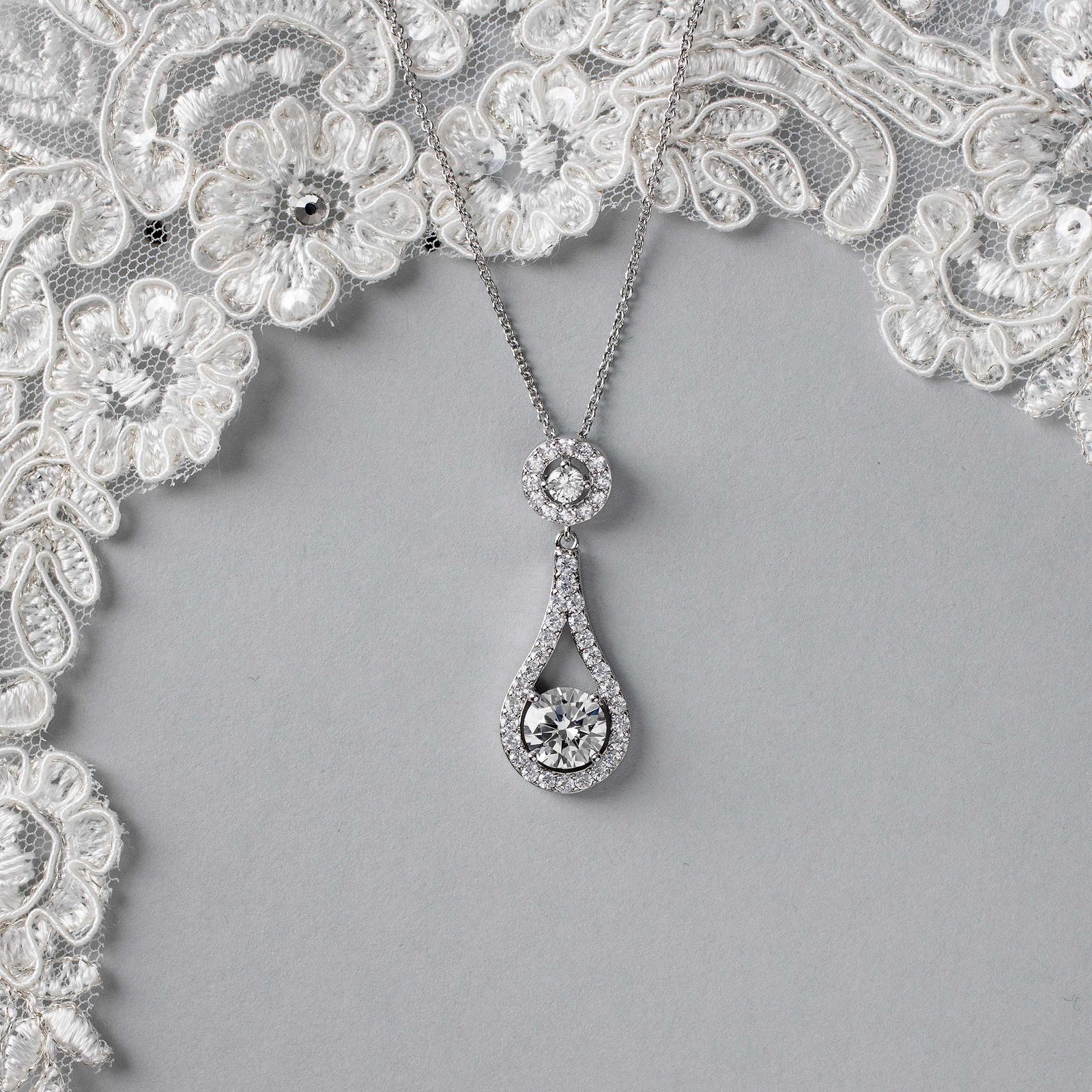 Bridal Pendant Necklace Cubic Zirconia Teardrop Shaped