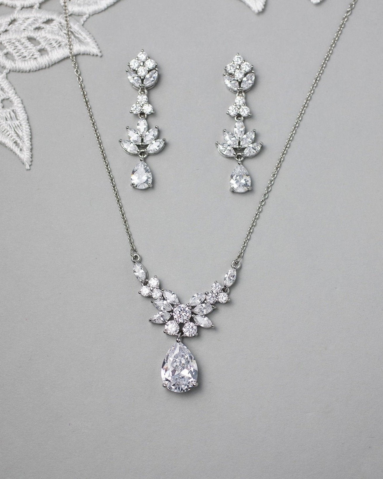 CZ Pendant Necklace and Earirngs Set - Necklace Set - Cassandra Lynne