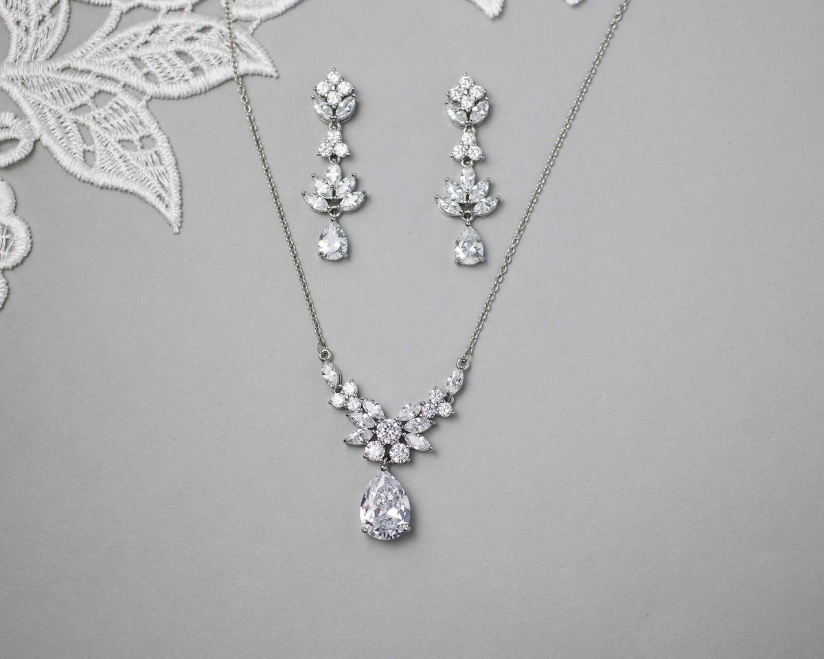 CZ Pendant Necklace and Earirngs Set - Necklace Set - Cassandra Lynne