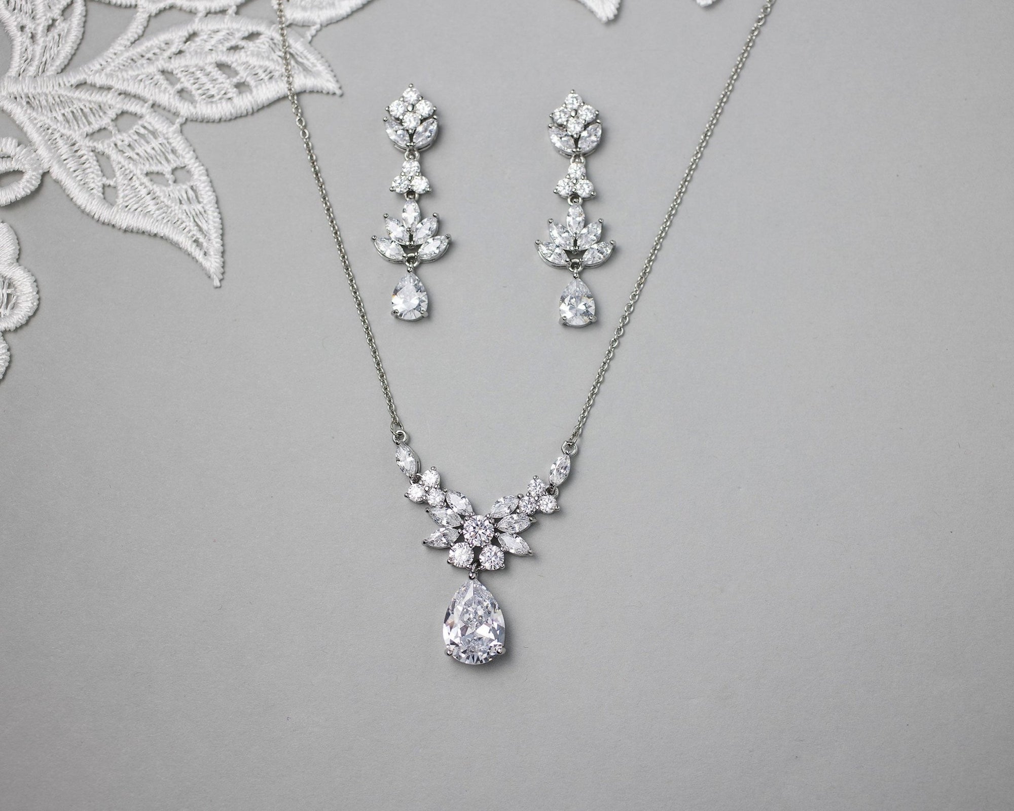 CZ Pendant Necklace and Earirngs Set - Necklace Set - Cassandra Lynne