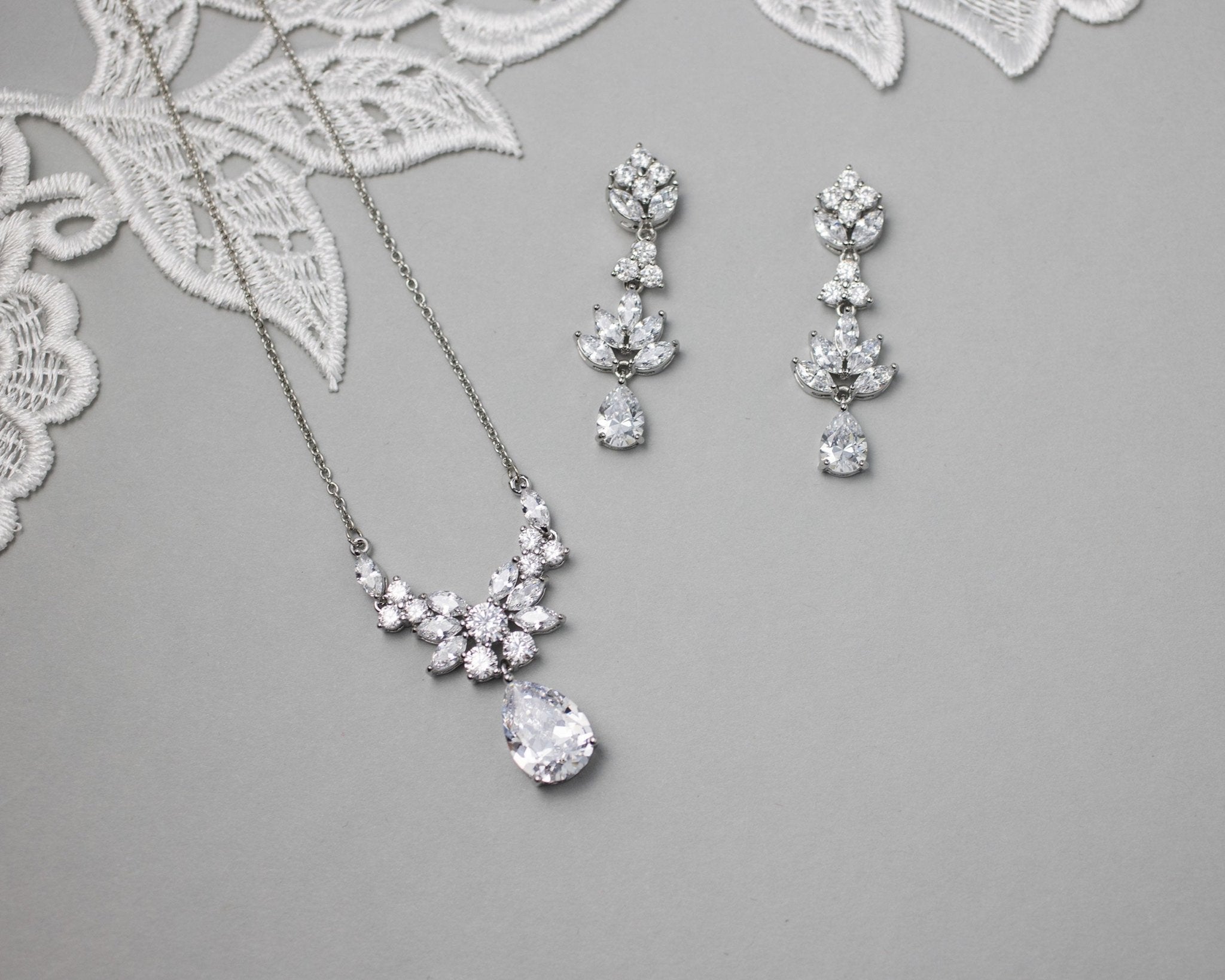 CZ Pendant Necklace and Earirngs Set - Necklace Set - Cassandra Lynne