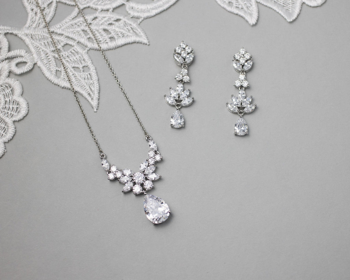 CZ Pendant Necklace and Earirngs Set - Necklace Set - Cassandra Lynne