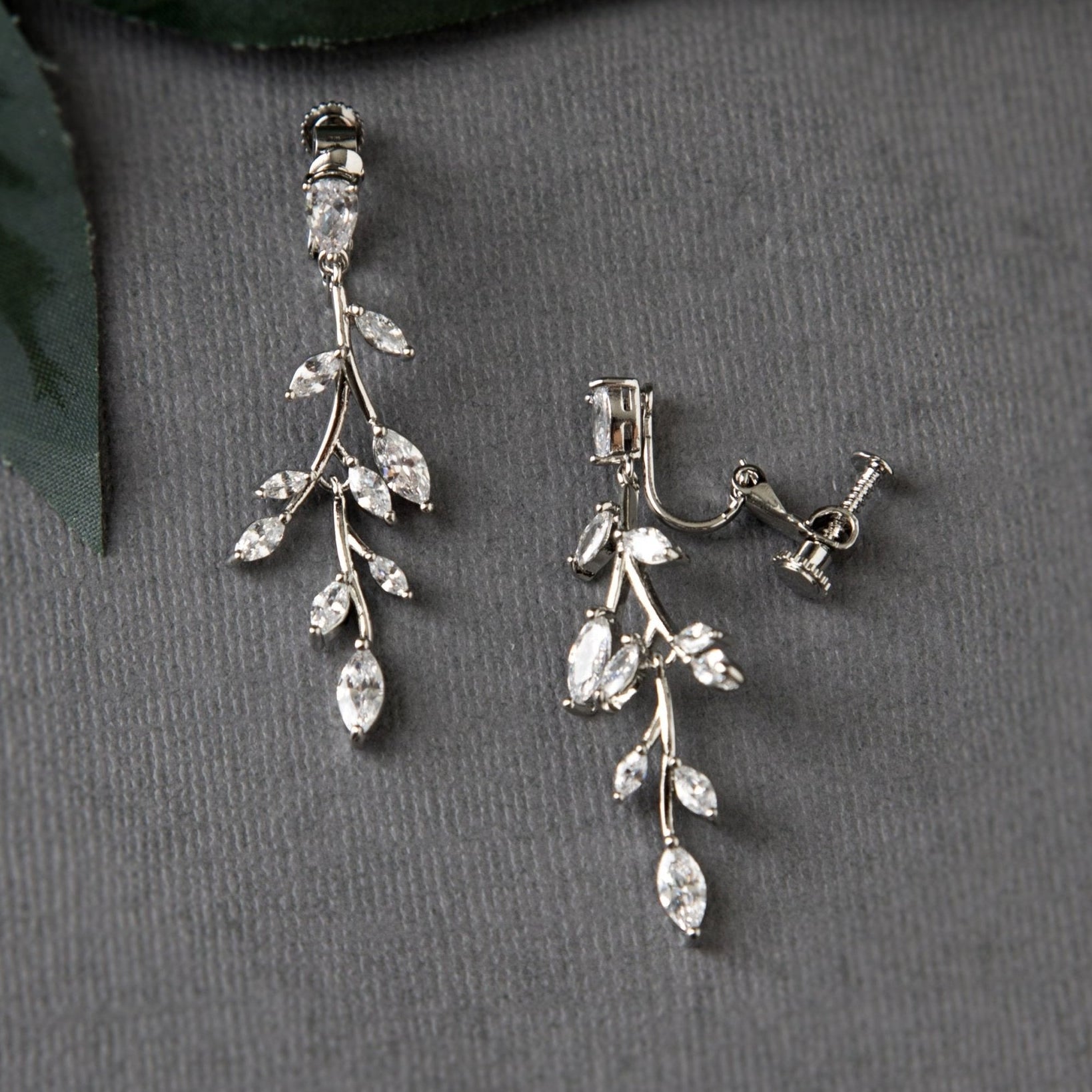 CZ Vine Drop Screw Back Earrings - Earrings - Cassandra Lynne
