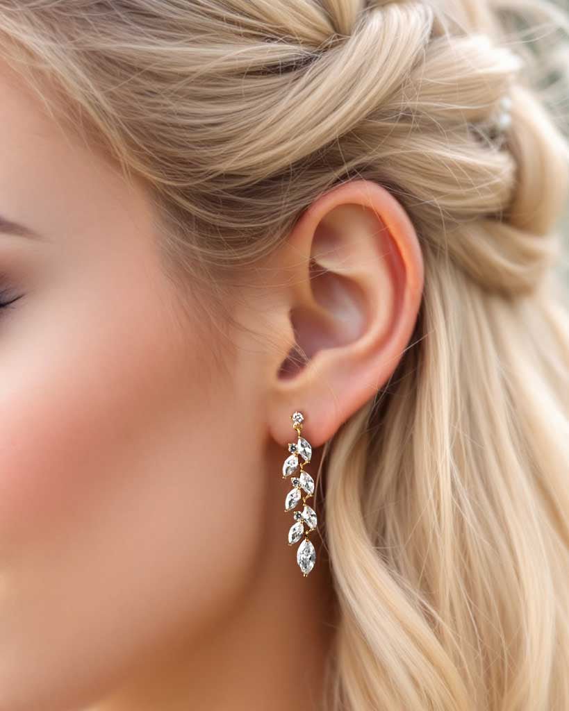 CZ Wedding Earrings with a Marquise Vine Design - Earrings - Cassandra Lynne