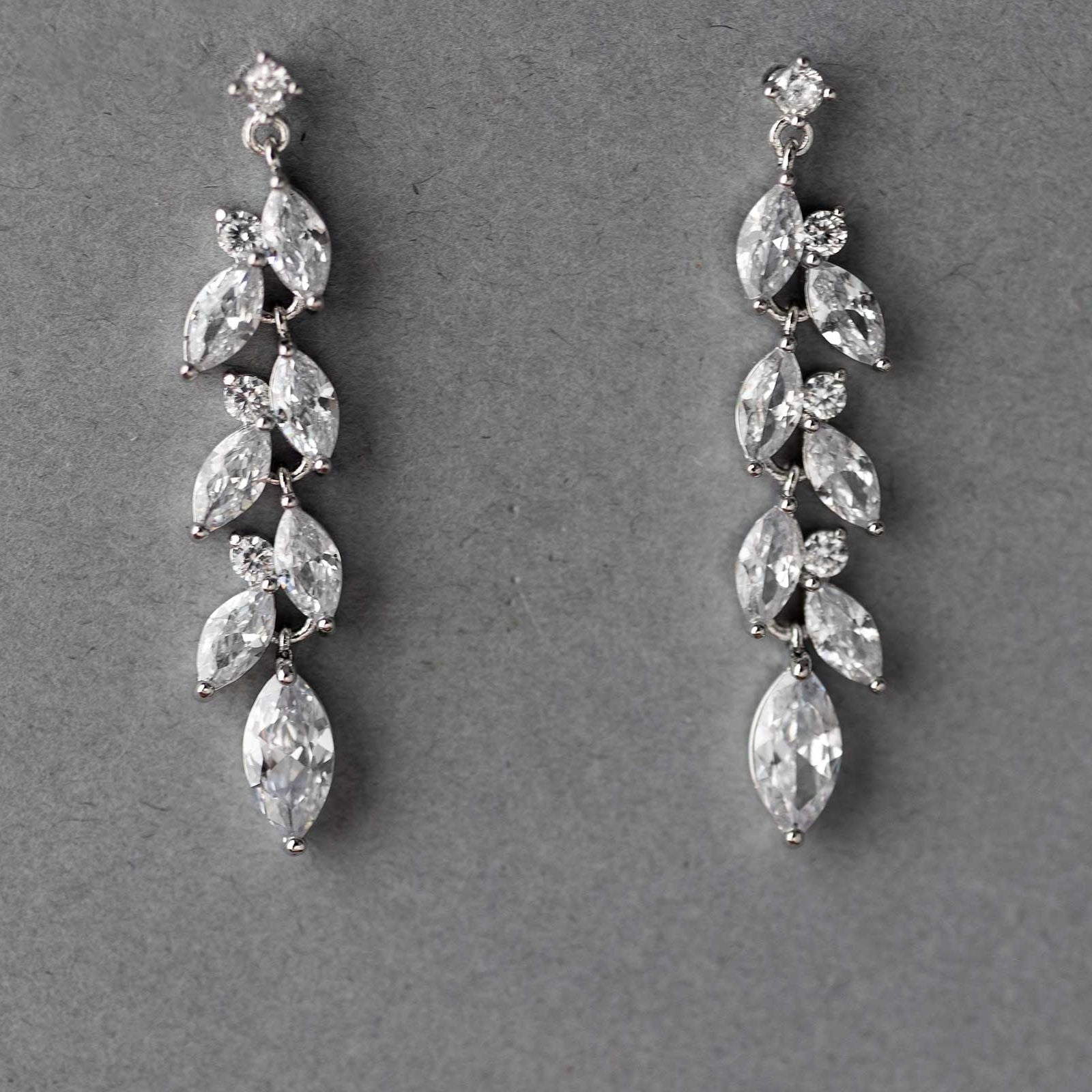 CZ Wedding Earrings with a Marquise Vine Design - Earrings - Cassandra Lynne