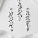CZ Wedding Earrings and Necklace with a Marquise Vine Design