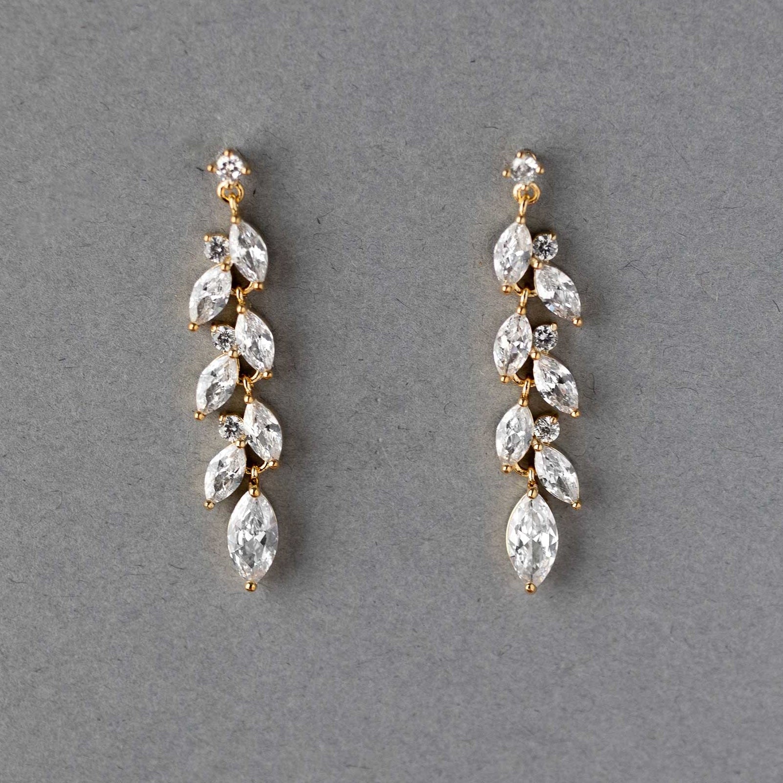CZ Wedding Earrings with a Marquise Vine Design - Earrings - Cassandra Lynne