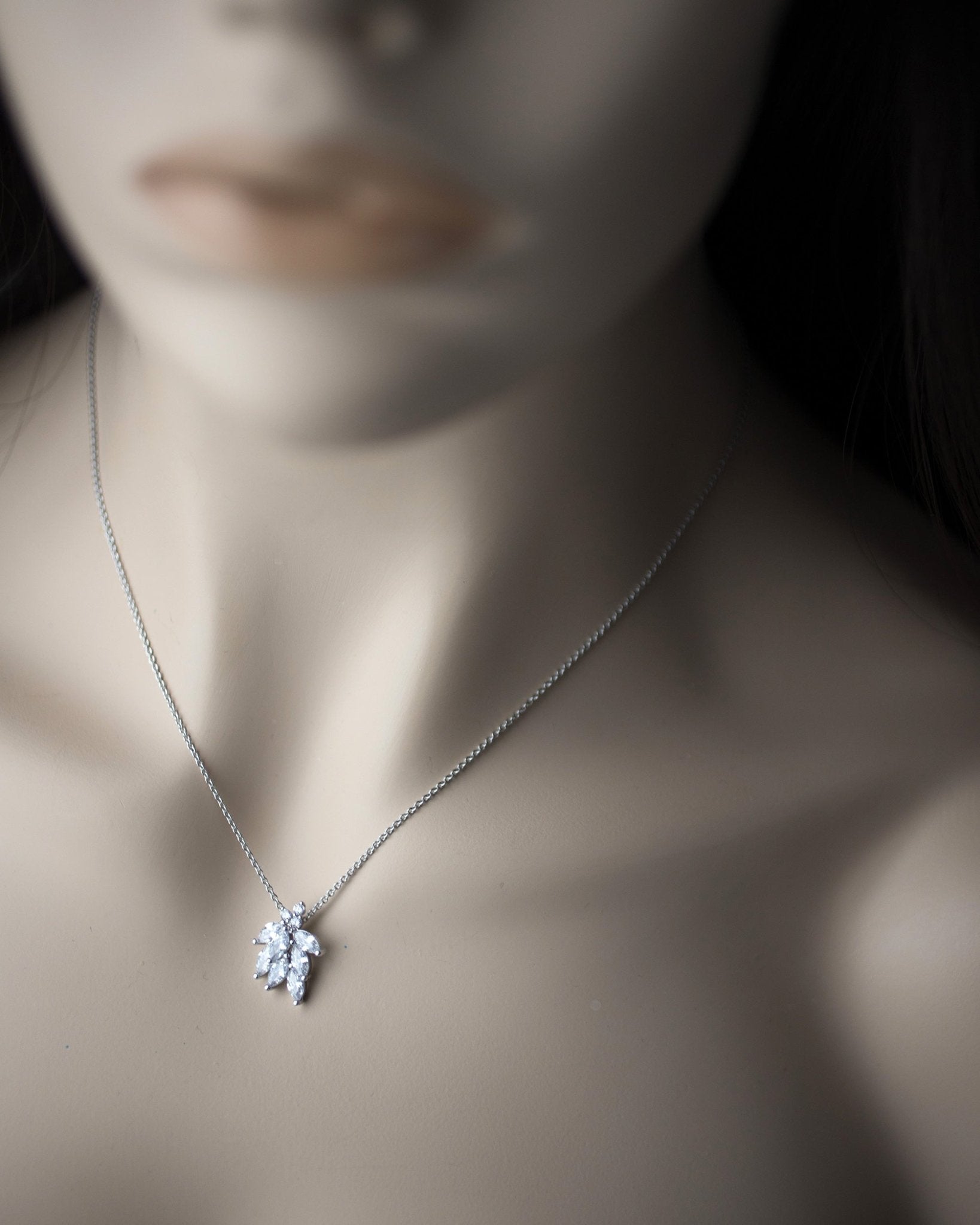 Dainty CZ Leaf Cluster Pendant Necklace - Pendant - Cassandra Lynne