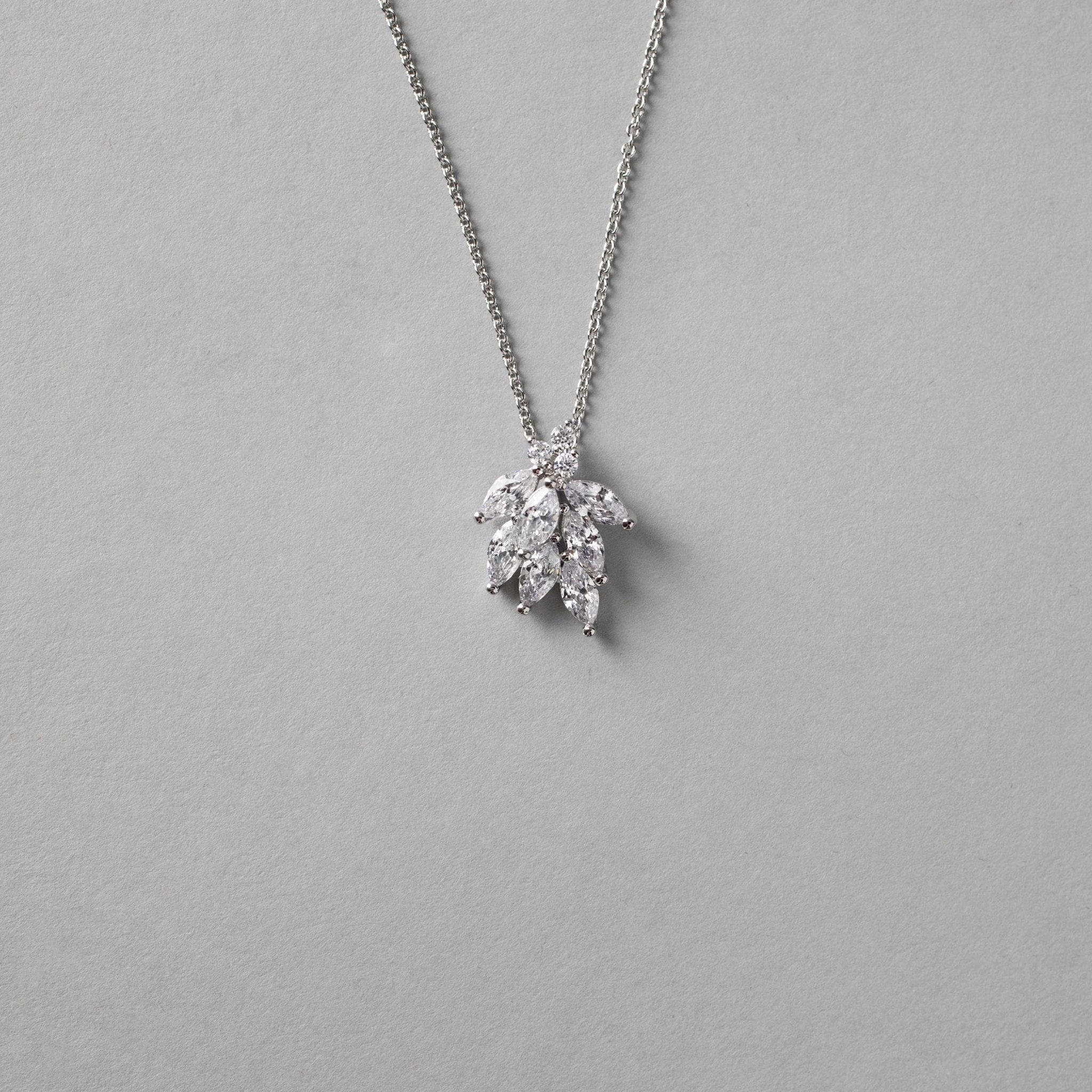 Dainty CZ Leaf Cluster Pendant Necklace - Pendant - Cassandra Lynne