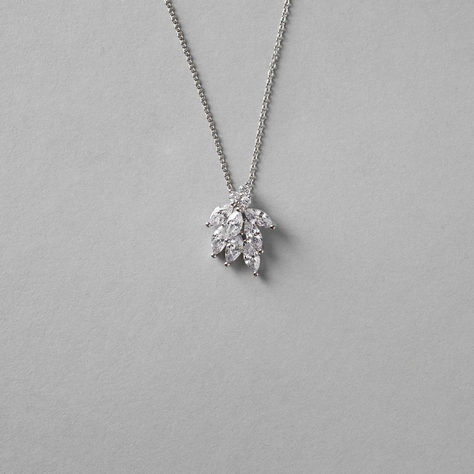 Dainty CZ Leaf Cluster Pendant Necklace - Pendant - Cassandra Lynne