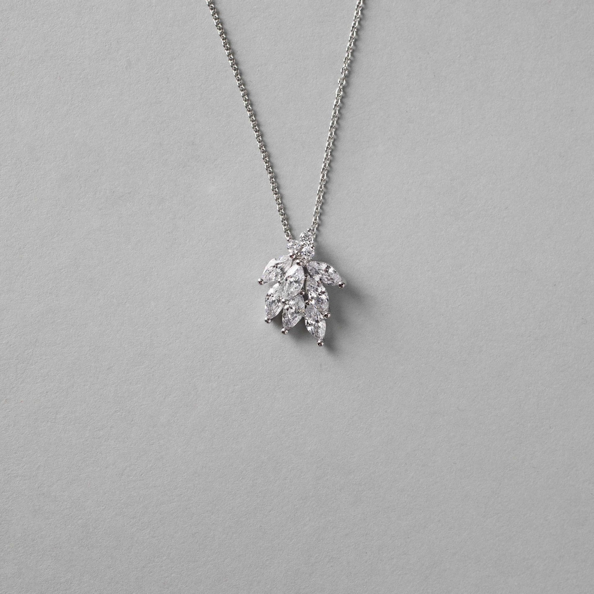Dainty CZ Leaf Cluster Pendant Necklace - Pendant - Cassandra Lynne