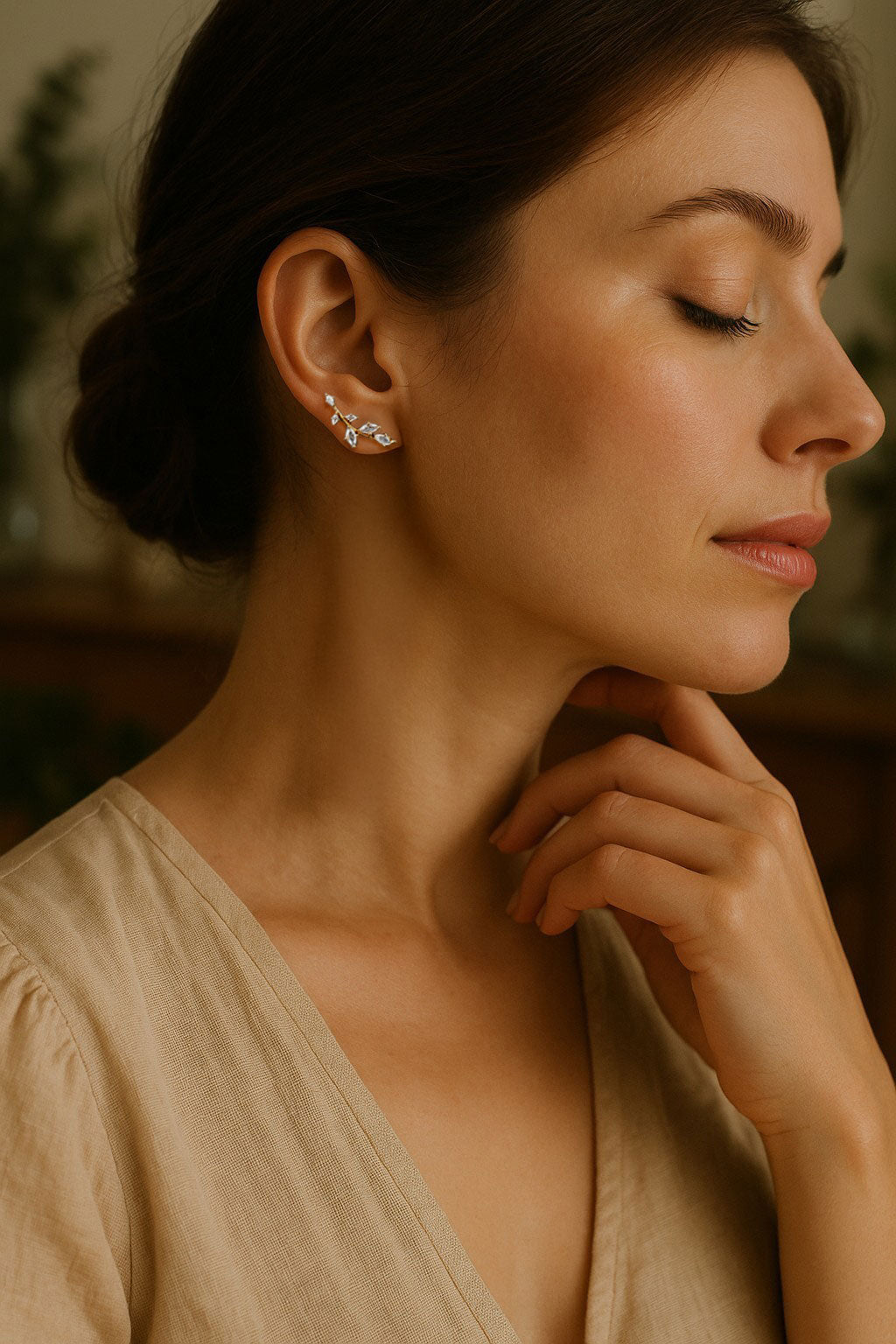 Dainty Leaf Vine Simulated Diamond Stud Earrings - Earrings - Cassandra Lynne