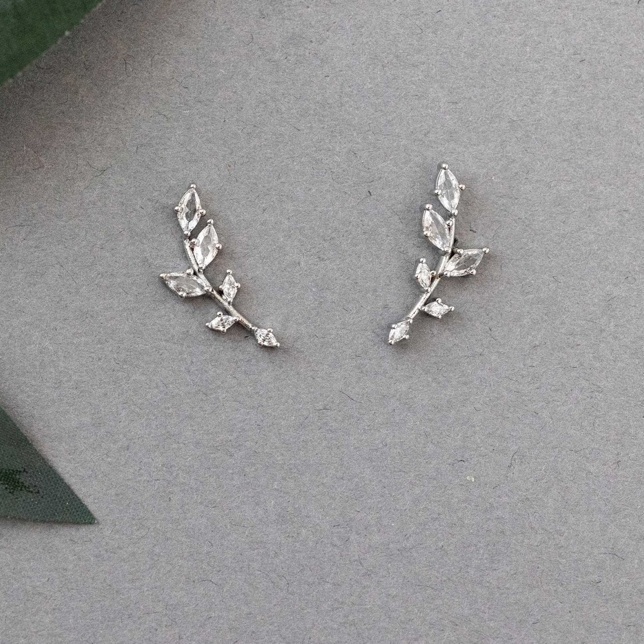 Dainty Leaf Vine Simulated Diamond Stud Earrings - Earrings - Cassandra Lynne
