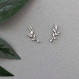 Dainty Leaf Vine Simulated Diamond Stud Earrings - Earrings - Cassandra Lynne