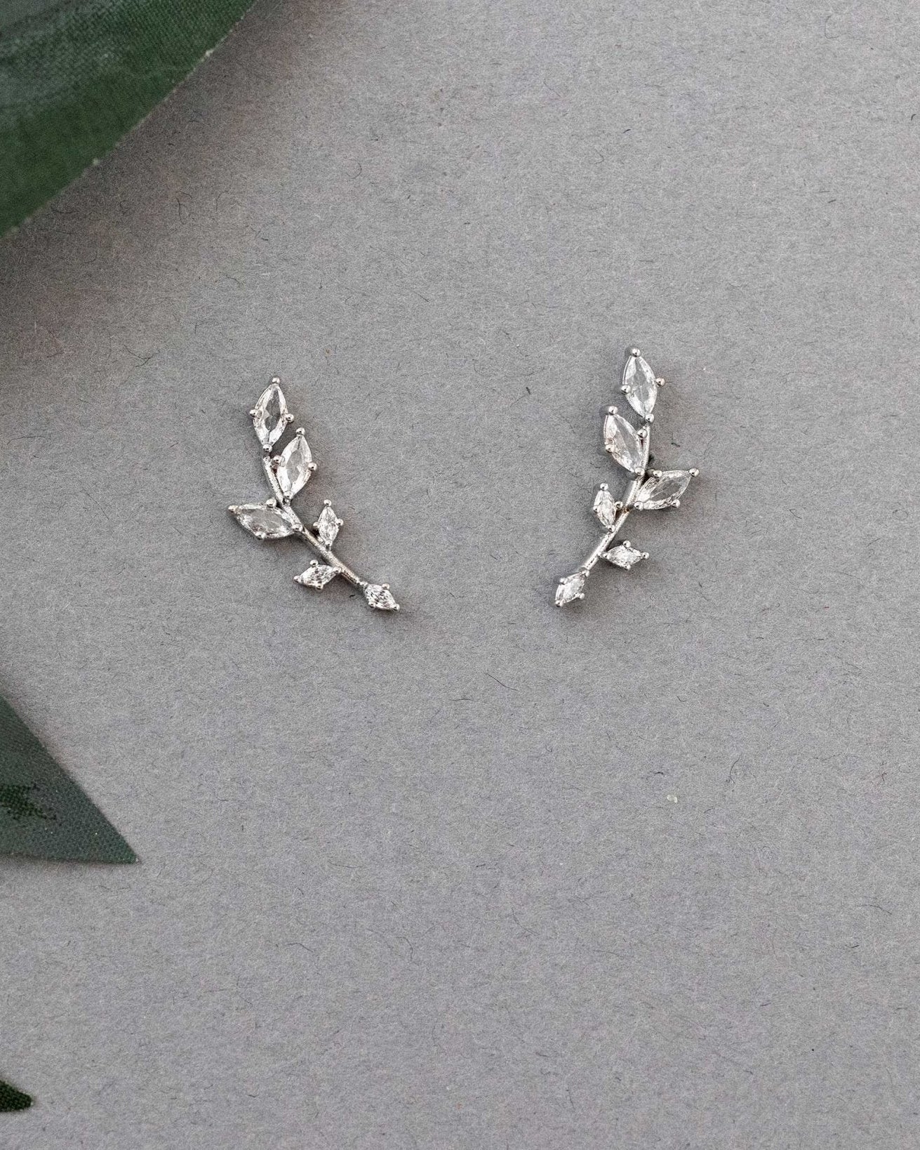 Dainty Leaf Vine Simulated Diamond Stud Earrings - Earrings - Cassandra Lynne