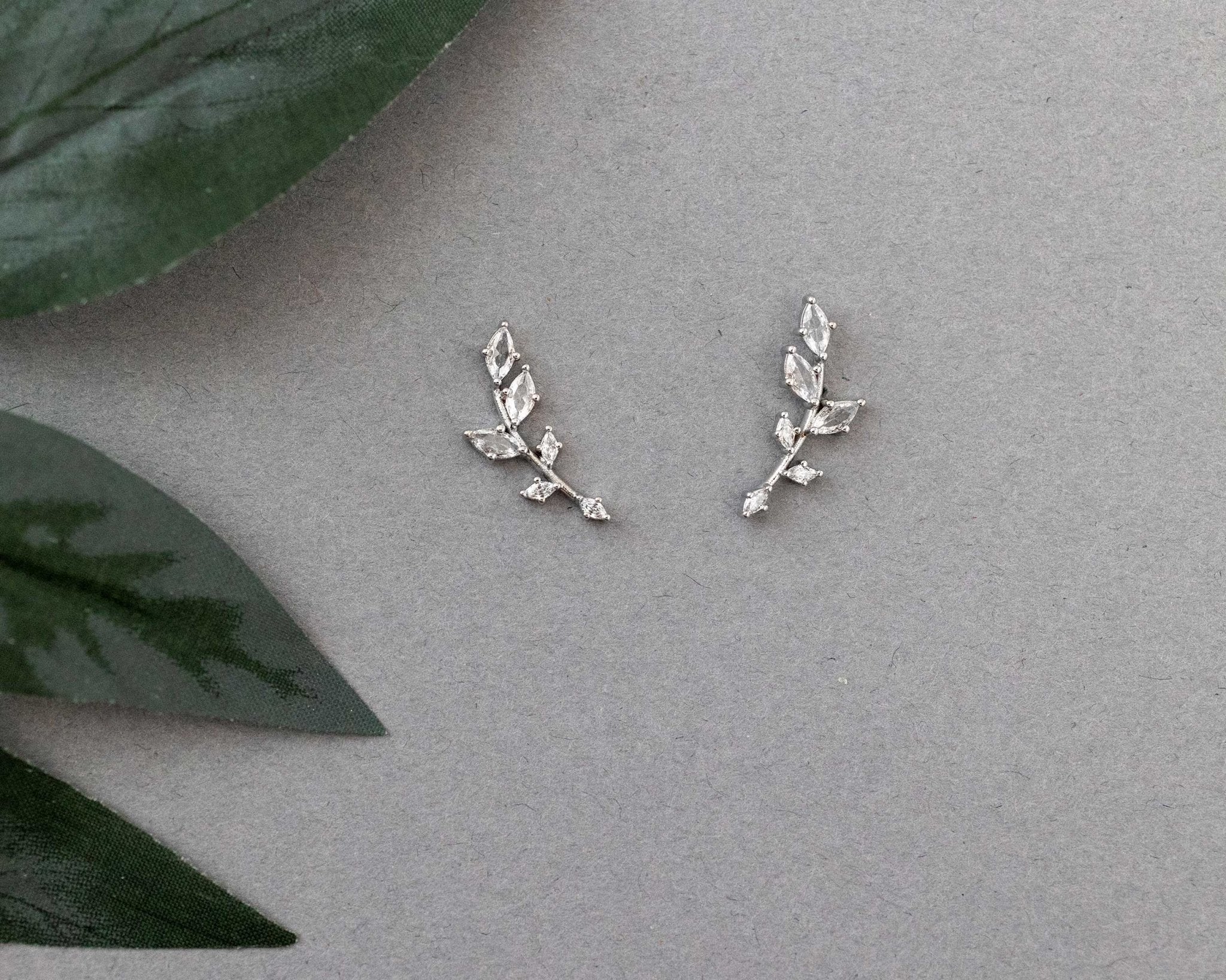 Dainty Leaf Vine Simulated Diamond Stud Earrings - Earrings - Cassandra Lynne