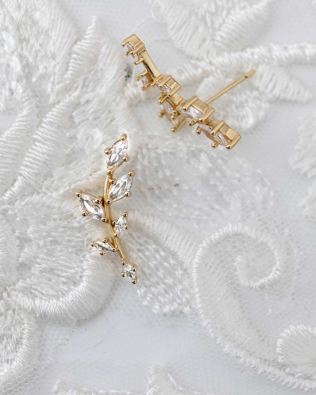 Dainty Leaf Vine Simulated Diamond Stud Earrings - Earrings - Cassandra Lynne