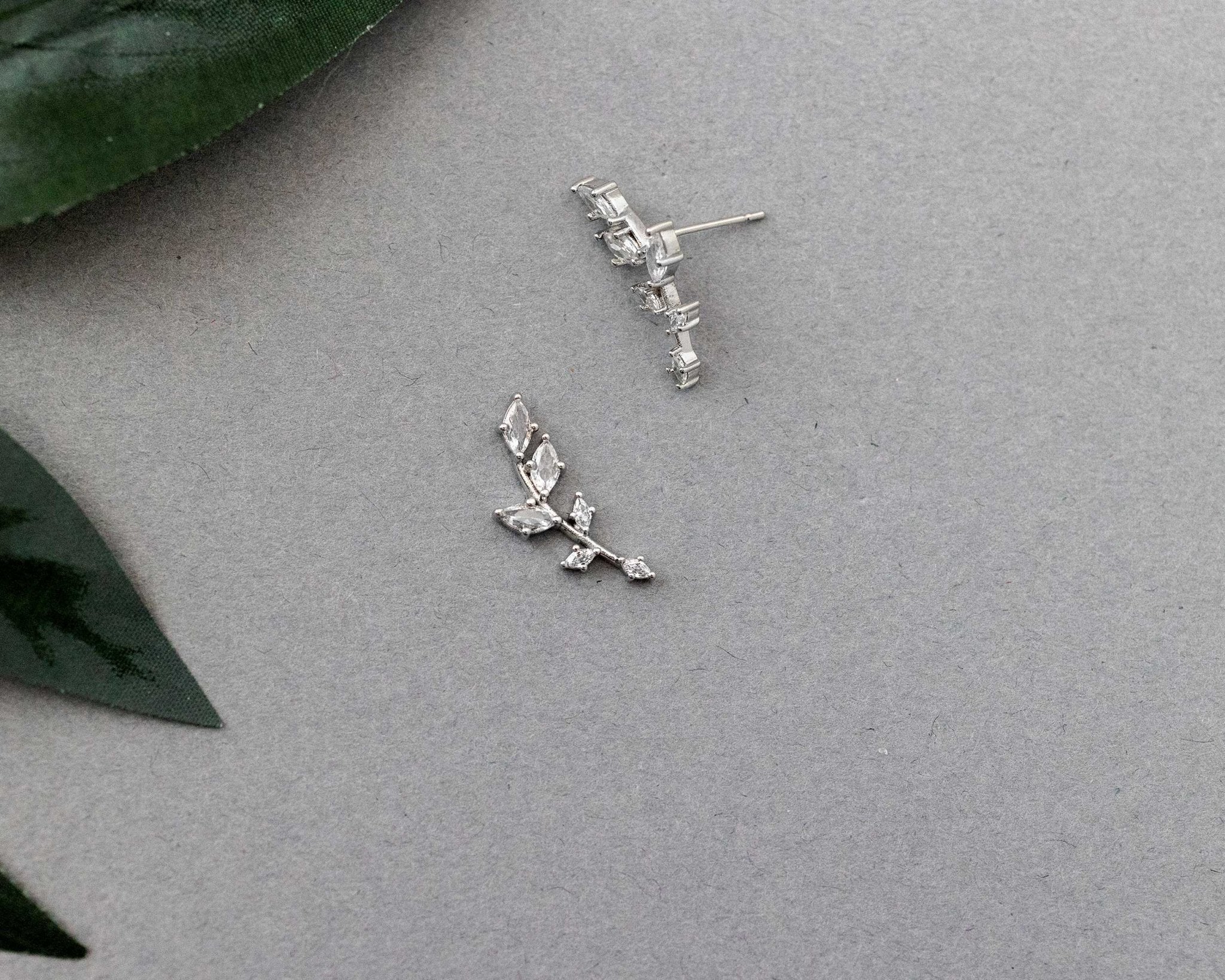 Dainty Leaf Vine Simulated Diamond Stud Earrings - Earrings - Cassandra Lynne