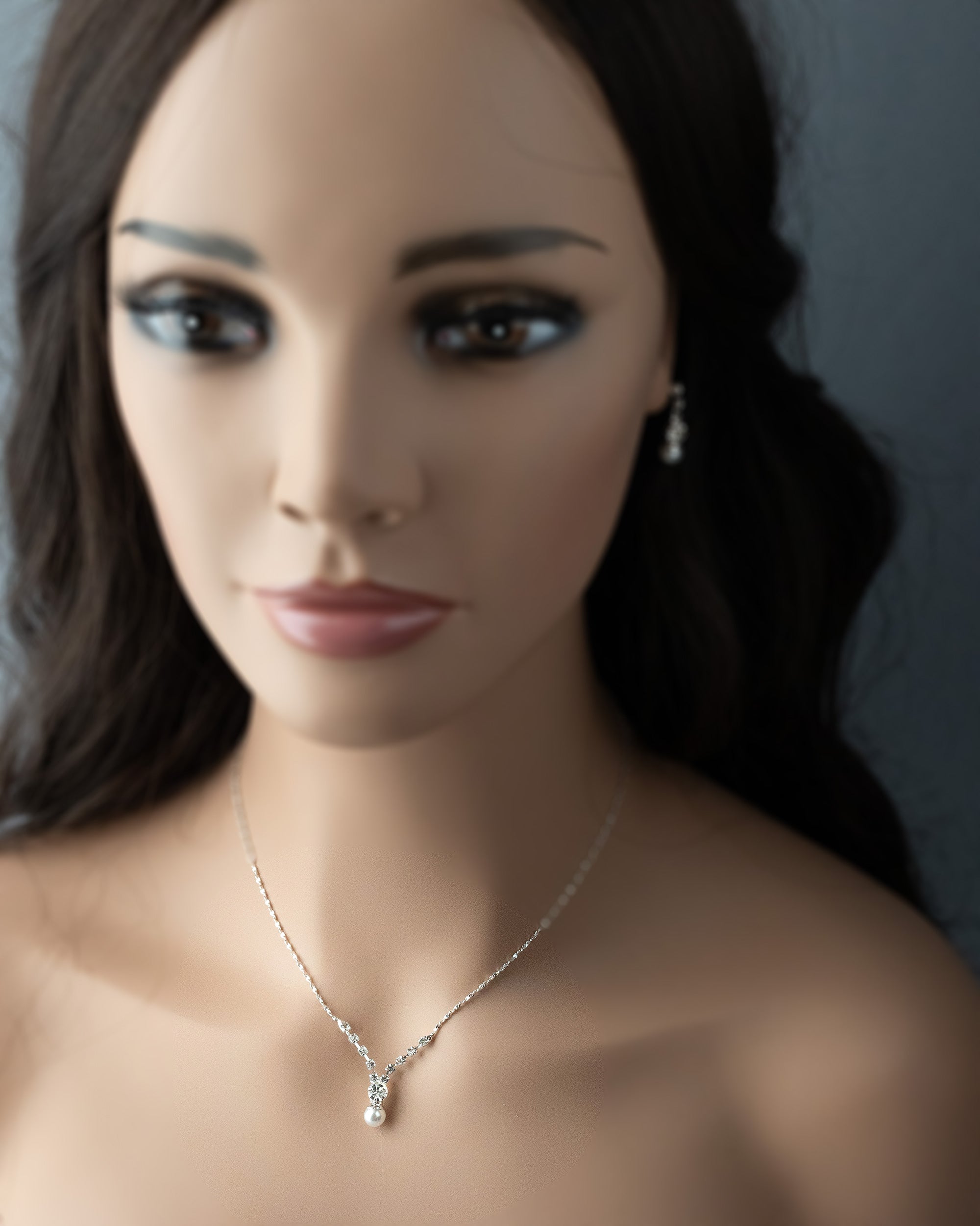 Petite Pearl Crystal Necklace Set on model