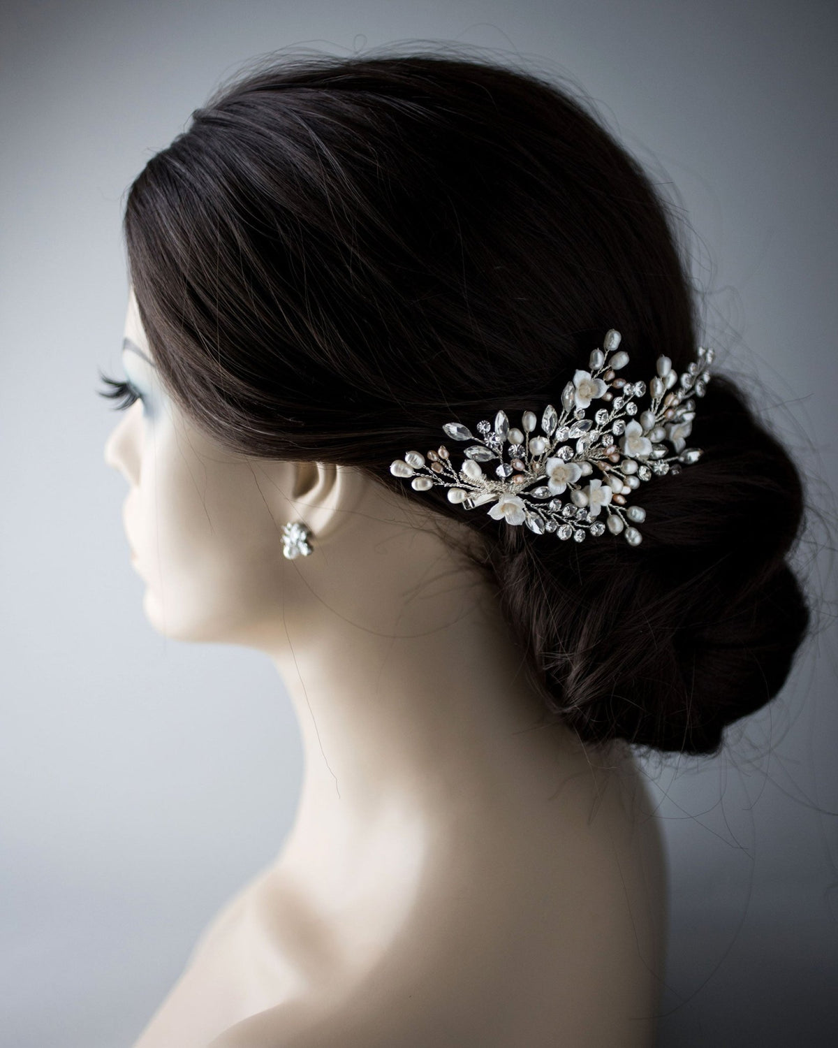 Dainty Porcelain Luster Flower and Freshwater Pearl Clip - Hair Clips - Cassandra Lynne