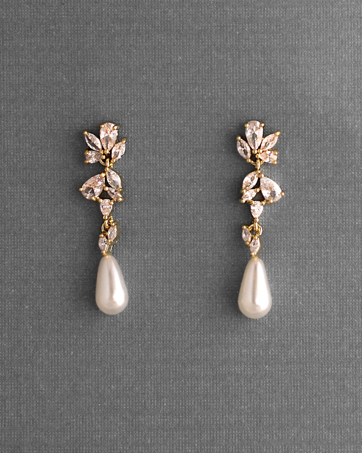 Dainty Teardrop Pearl Drop CZ Earrings - Cassandra Lynne