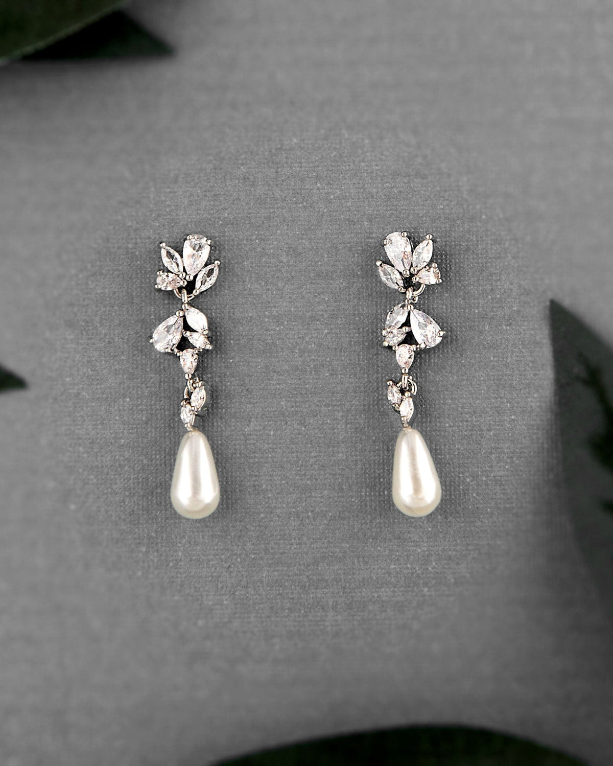 Dainty Teardrop Pearl Drop CZ Earrings - Cassandra Lynne